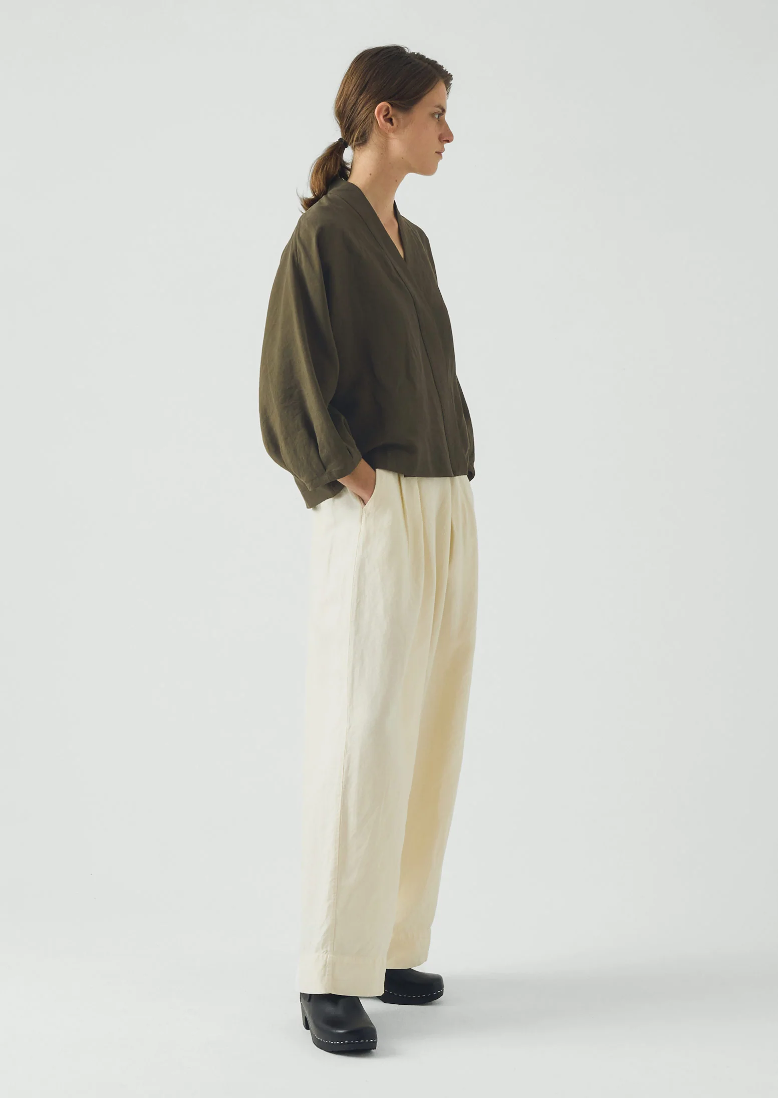 Linen Silk Wrap Shirt | Tent Green - Image 4