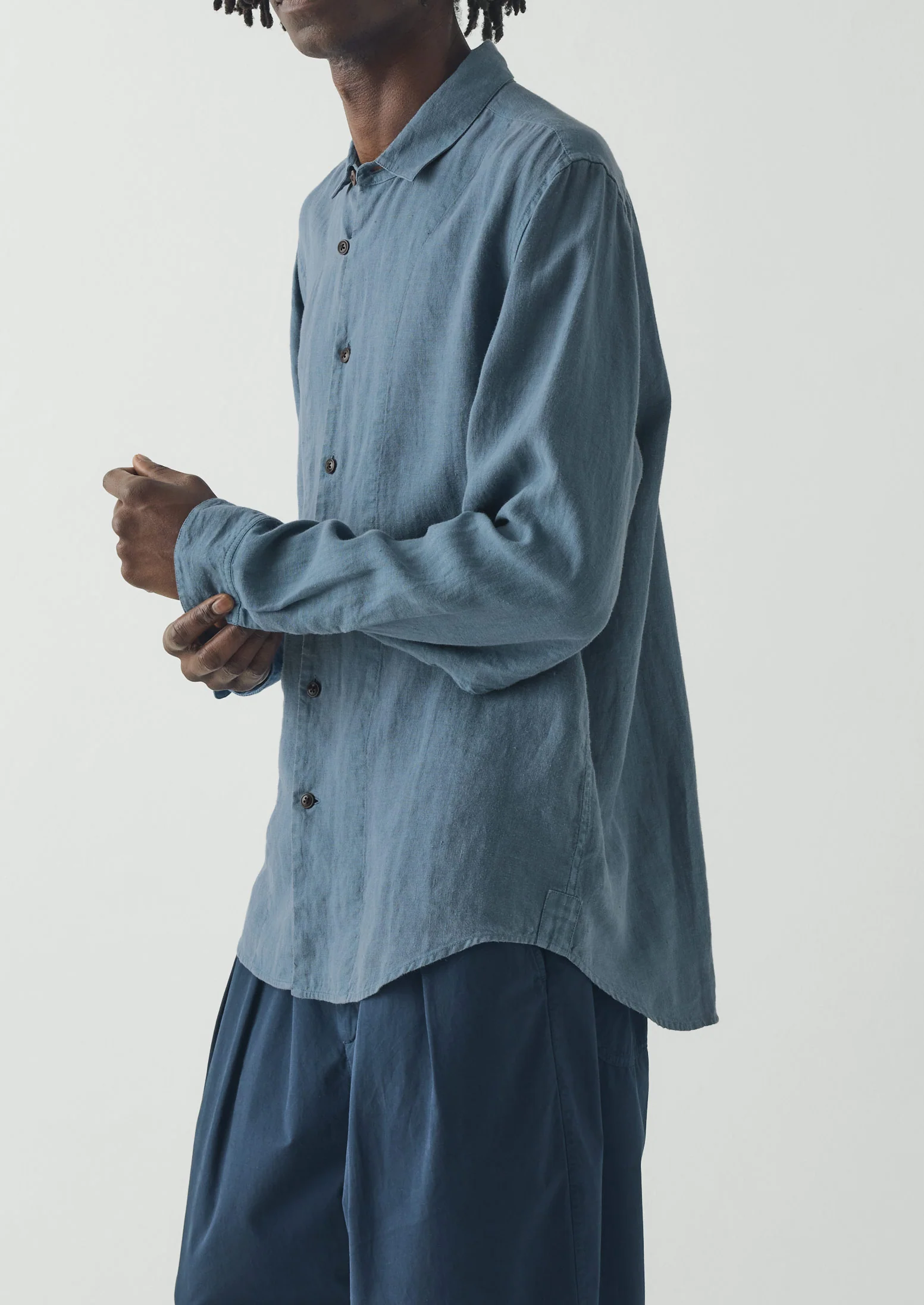 Loop Button Linen Shirt | Misty Blue - Image 2