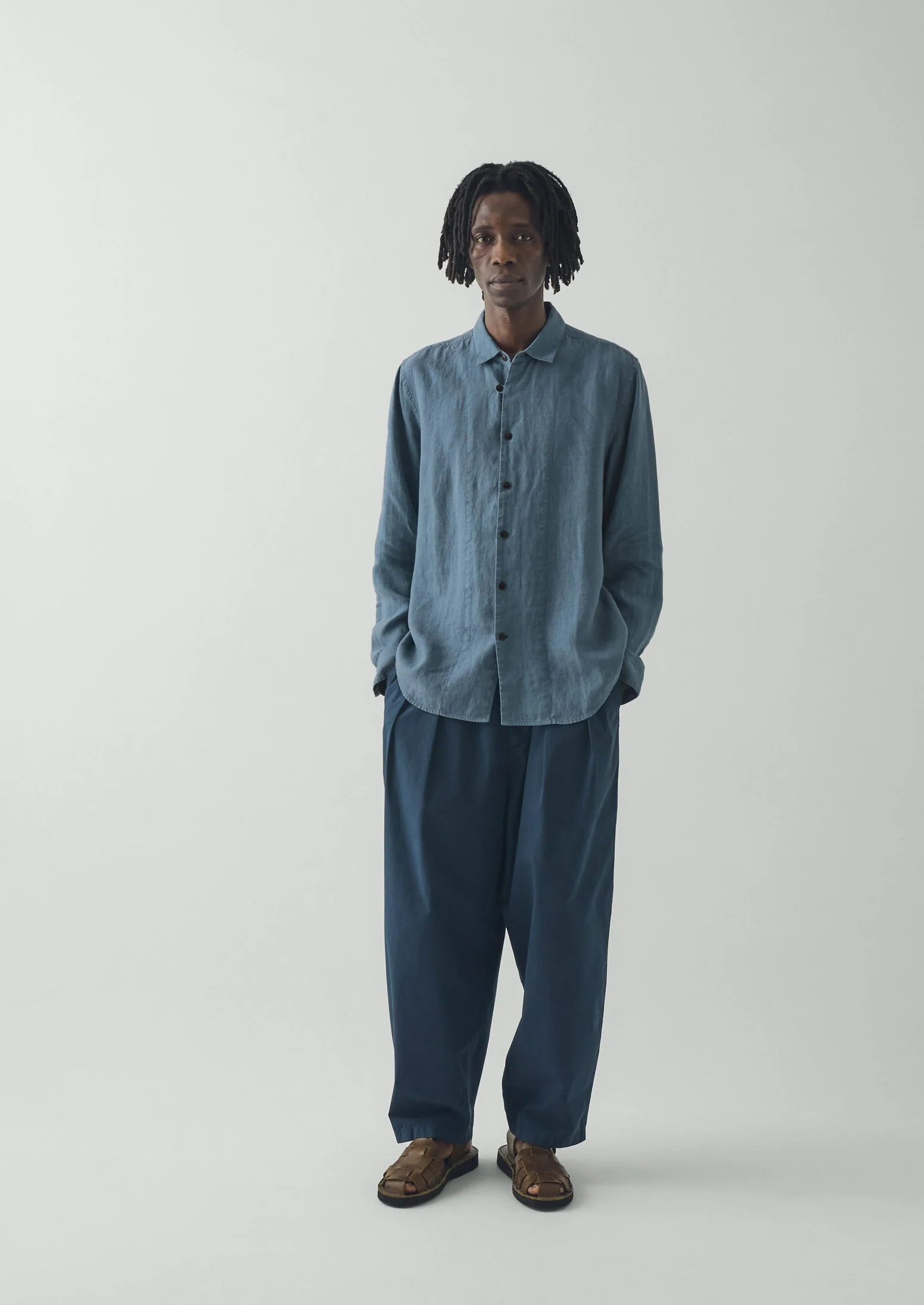 Loop Button Linen Shirt | Misty Blue - Image 4