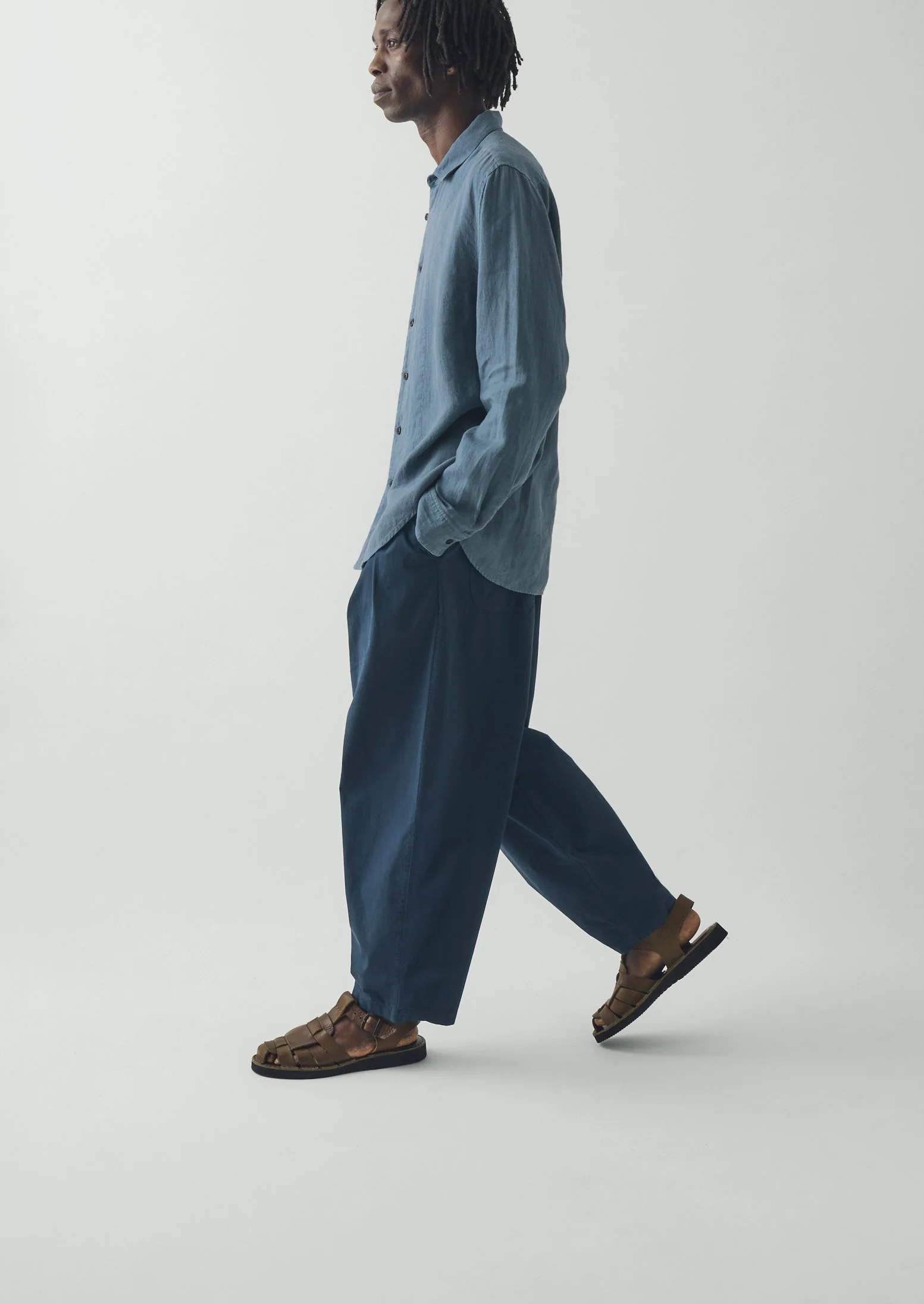 Loop Button Linen Shirt | Misty Blue - Image 6