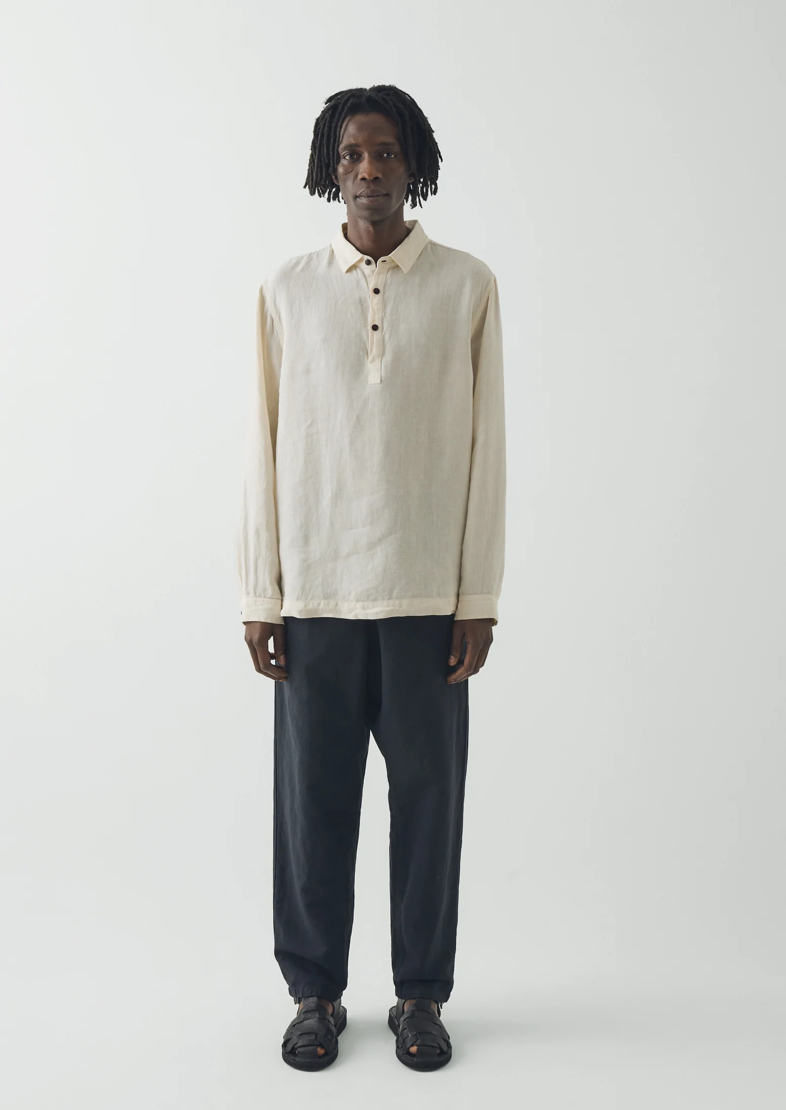 Loop Button Linen Shirt | Parchment - Image 3
