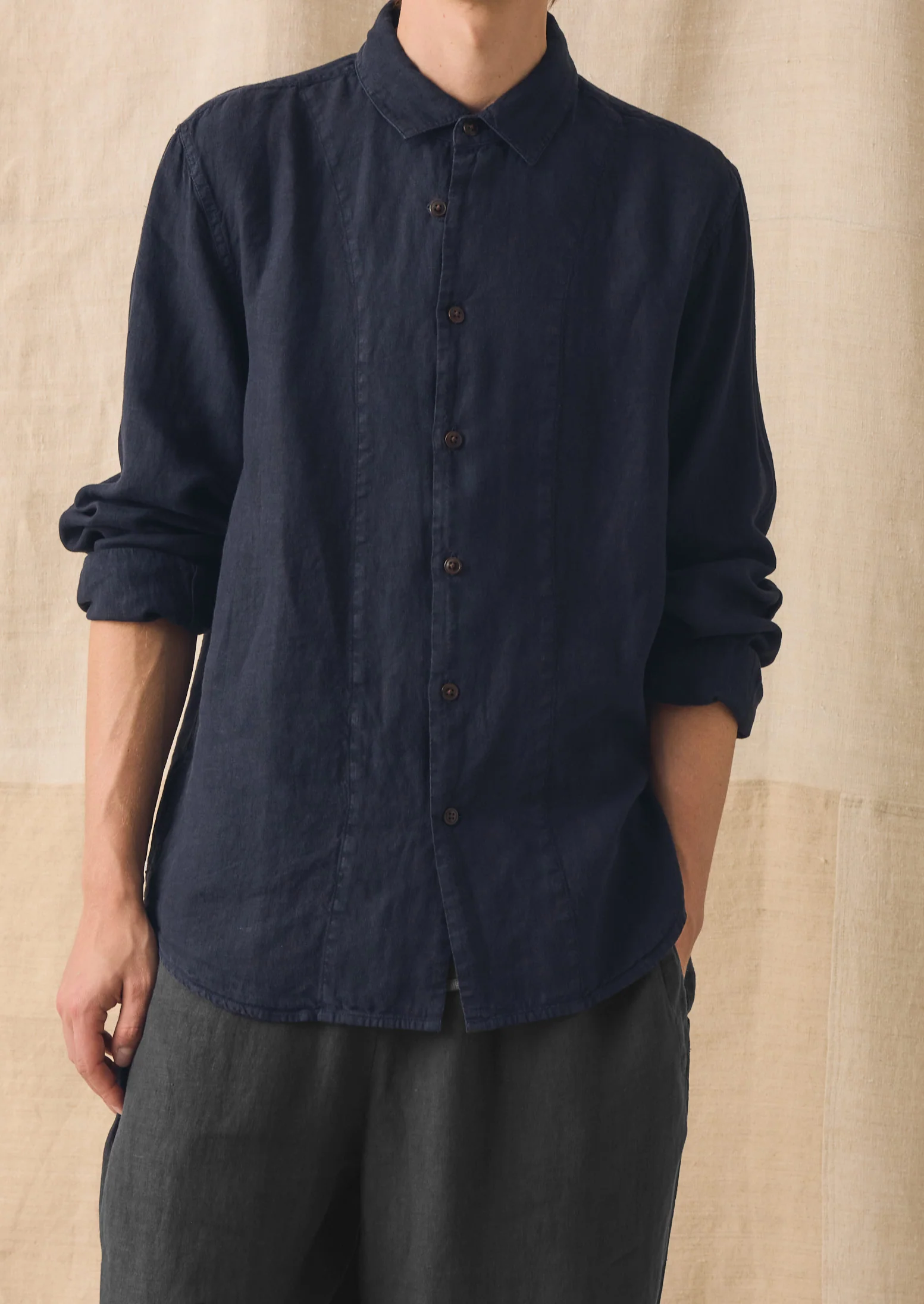 Loop Button Linen Shirt | Slate - Image 2