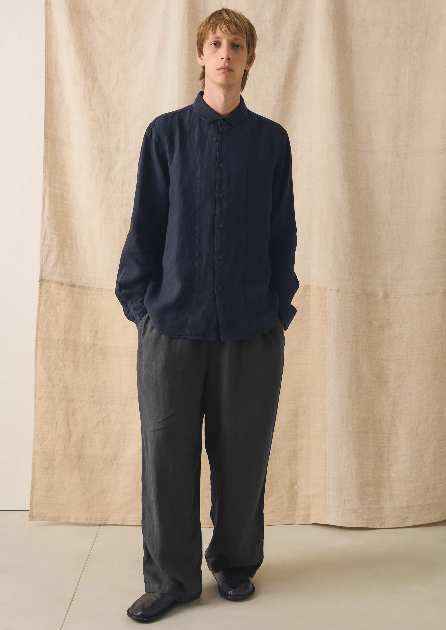 Loop Button Linen Shirt | Slate - Image 5