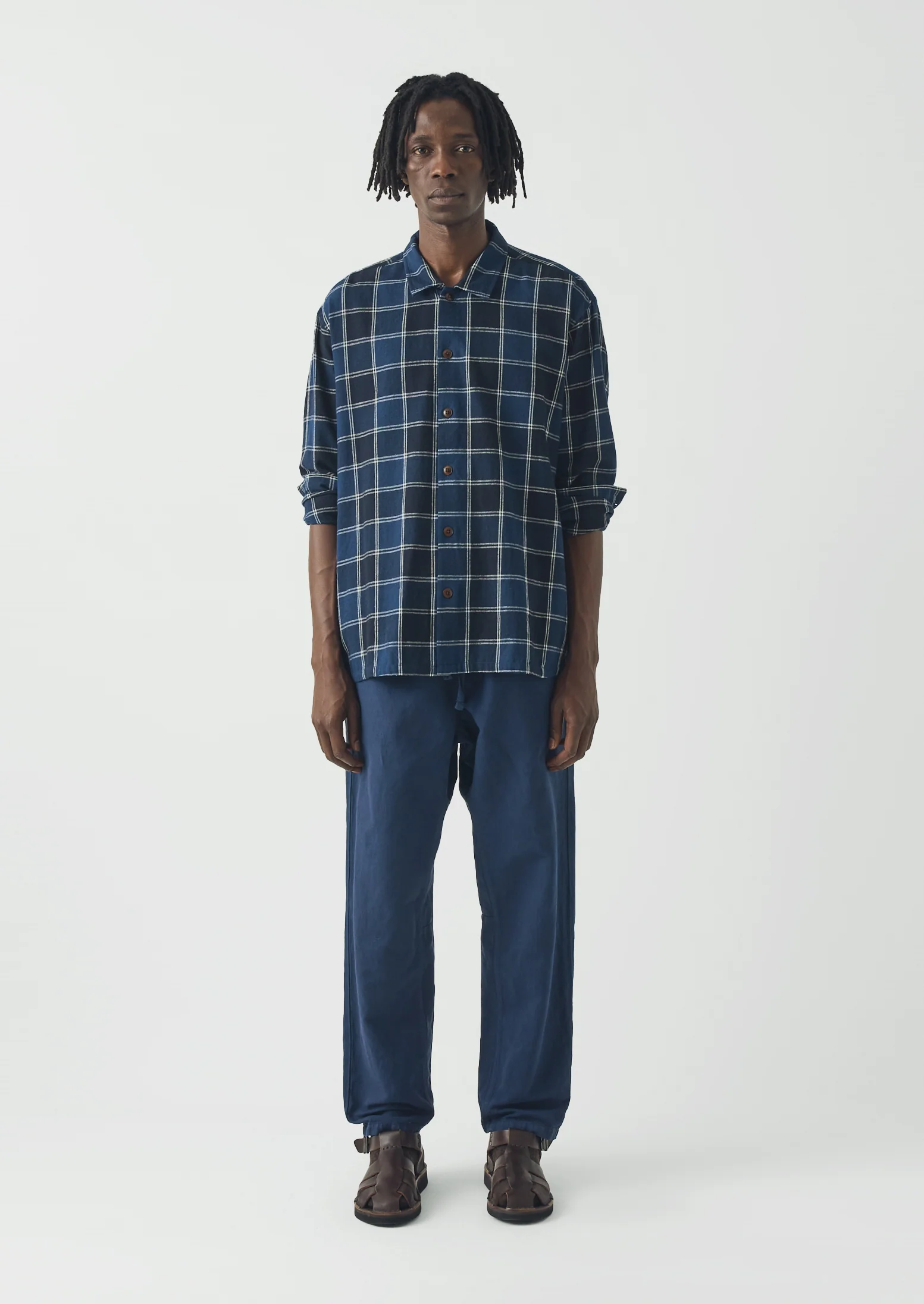 Market Check Cotton Linen Easy Shirt | Denim Blue - Image 4