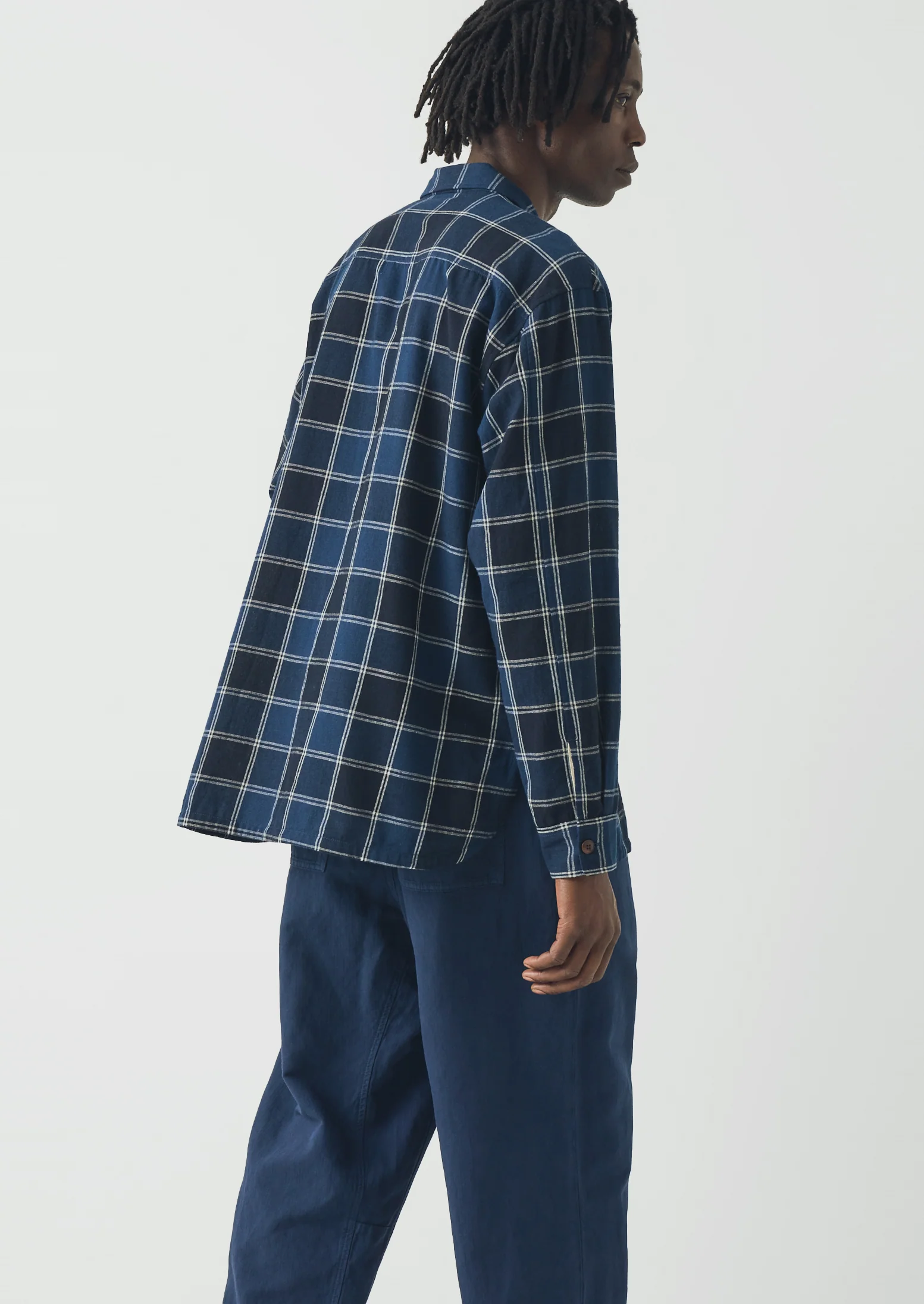 Market Check Cotton Linen Easy Shirt | Denim Blue - Image 5