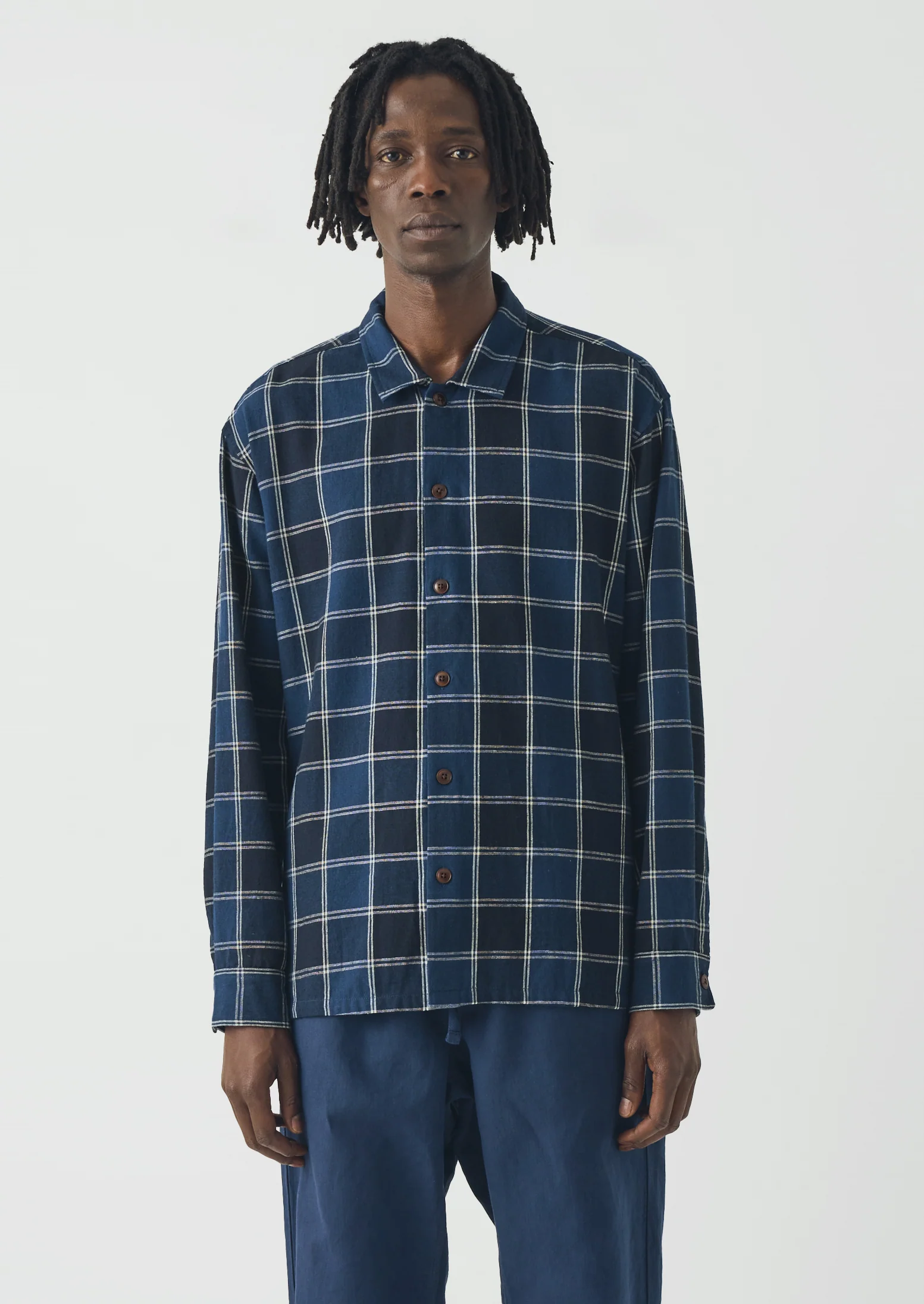 Market Check Cotton Linen Easy Shirt | Denim Blue - Image 6