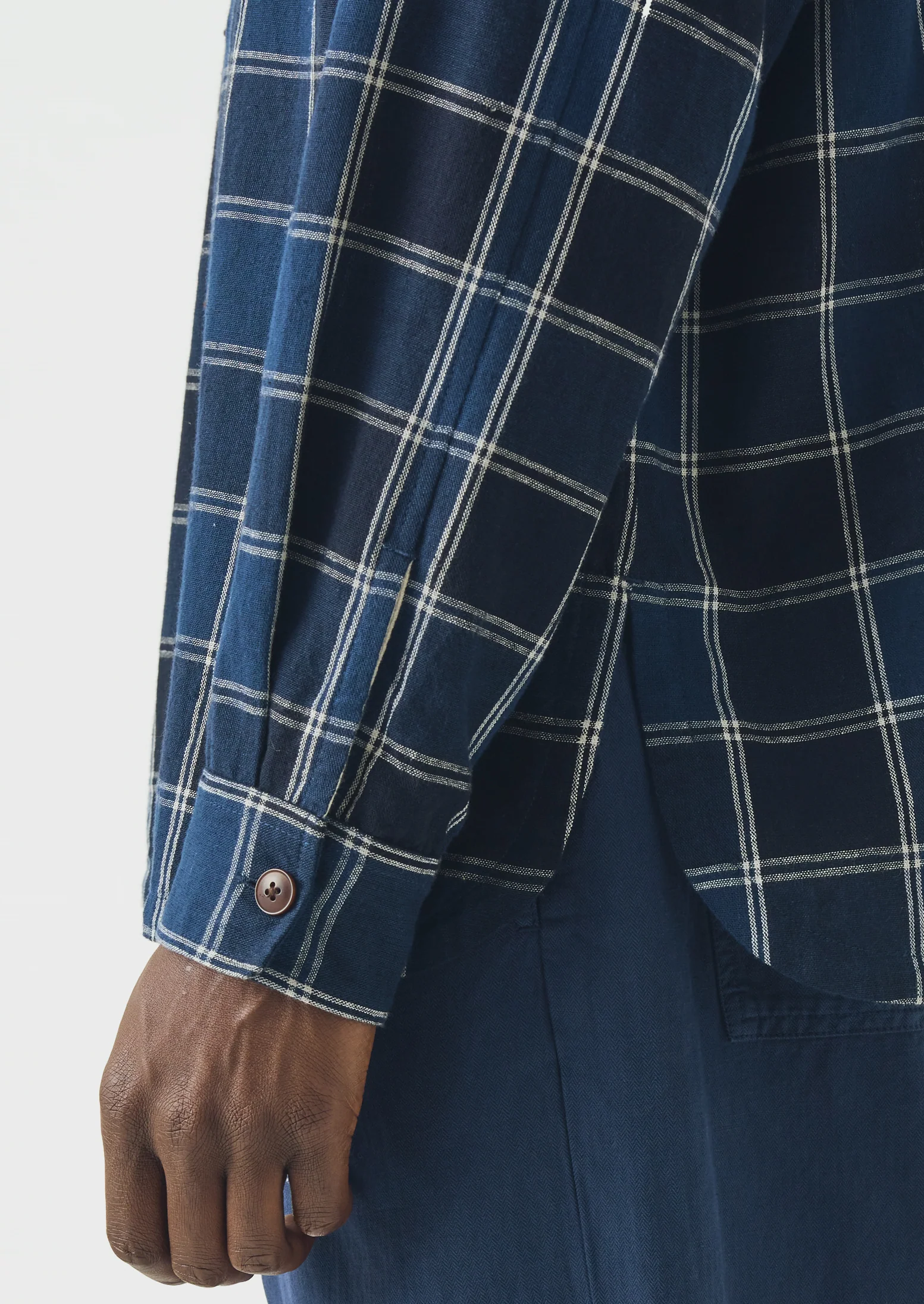 Market Check Cotton Linen Easy Shirt | Denim Blue - Image 7