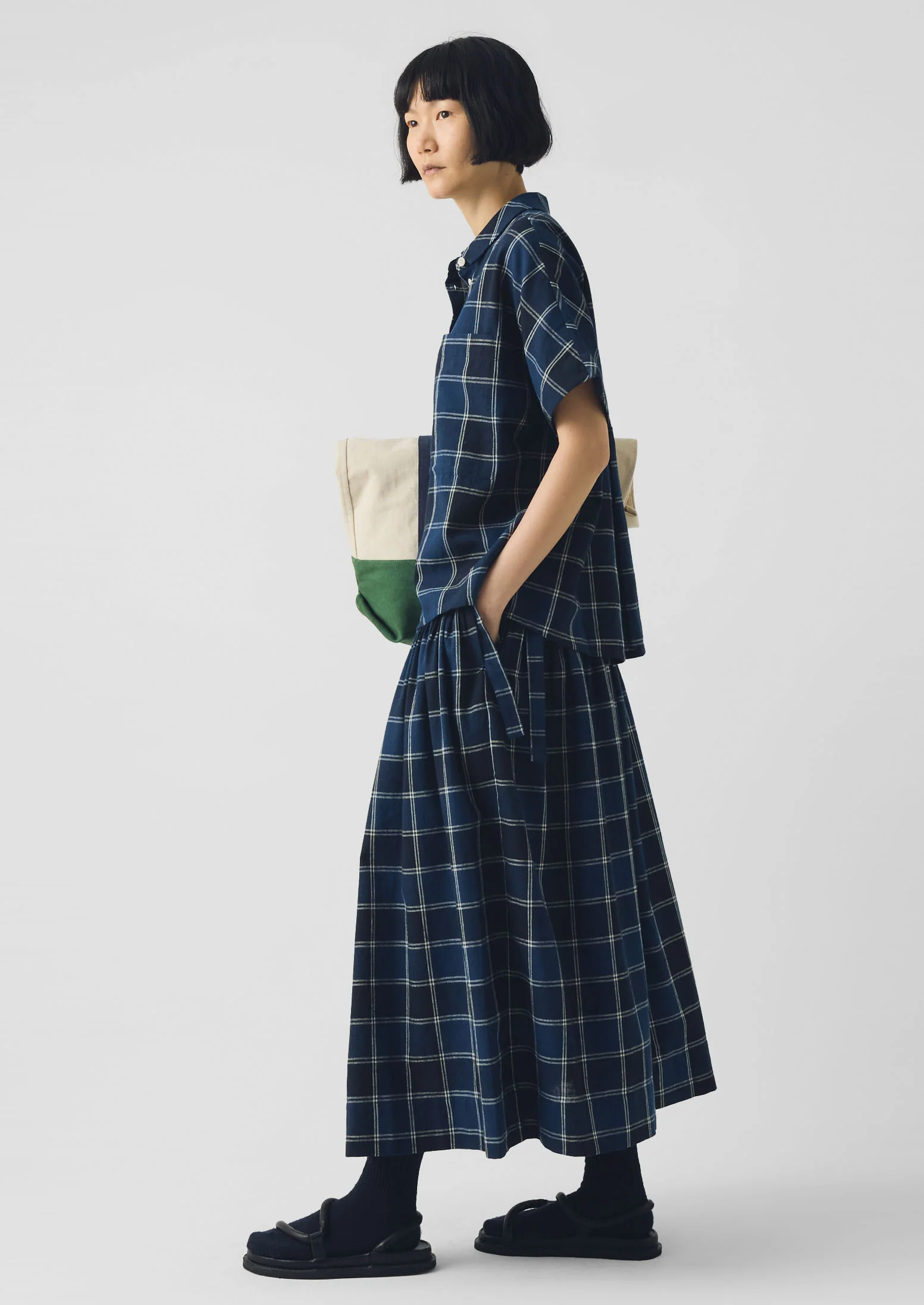 Market Check Cotton Linen Shirt | Denim Blue - Image 4