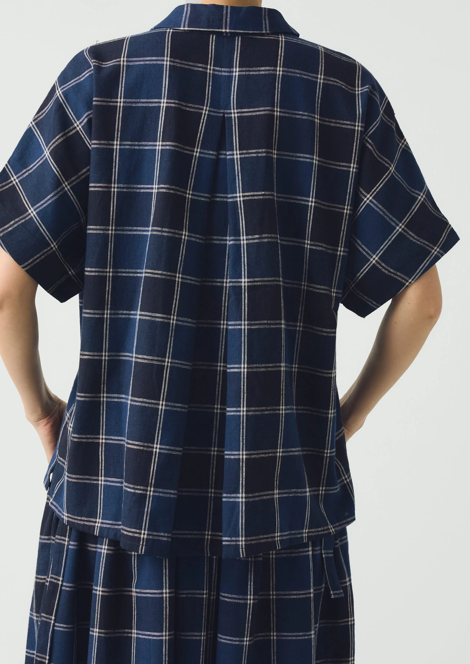 Market Check Cotton Linen Shirt | Denim Blue - Image 6