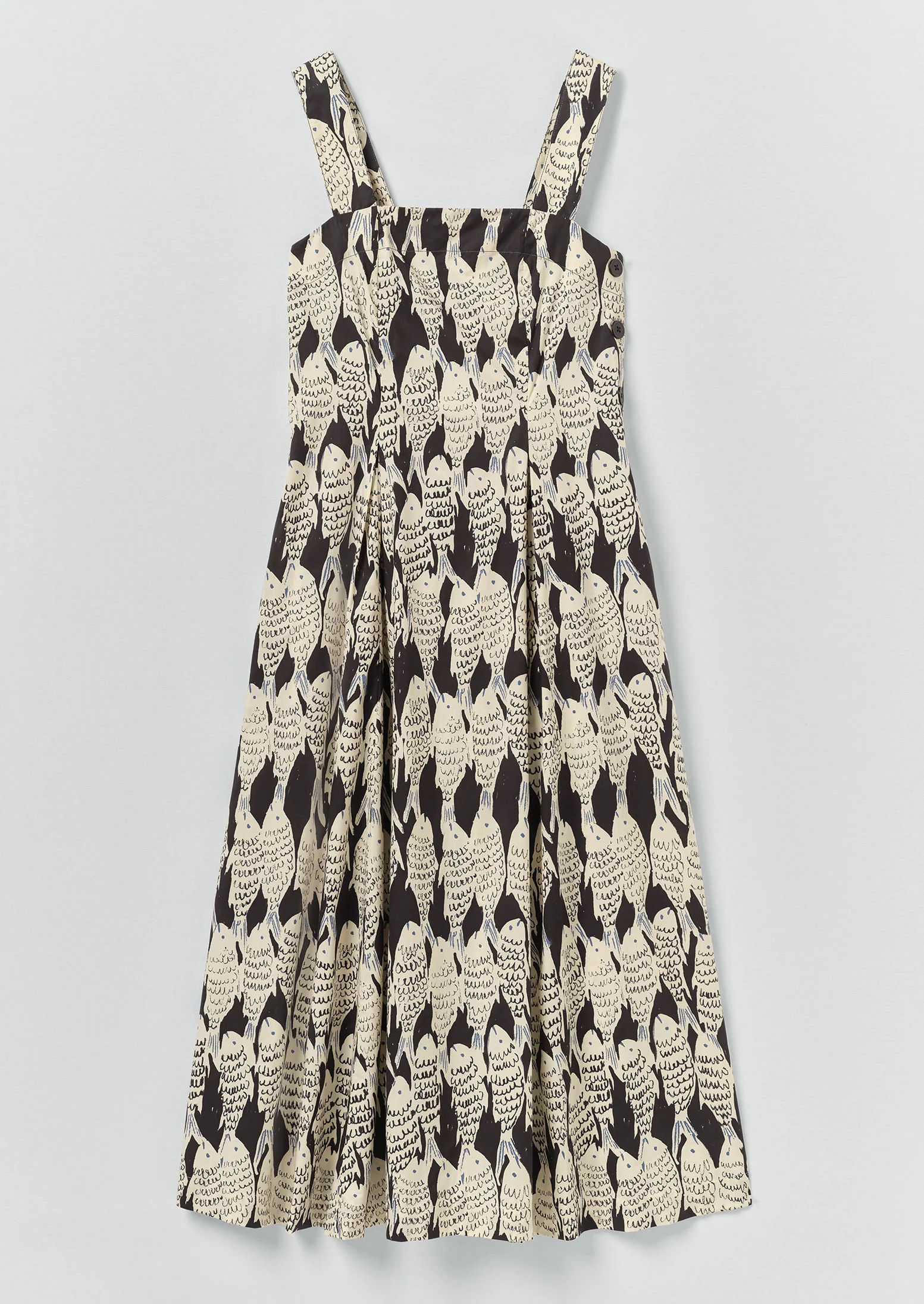 Market Fish Print Cotton Poplin Dress | Slate