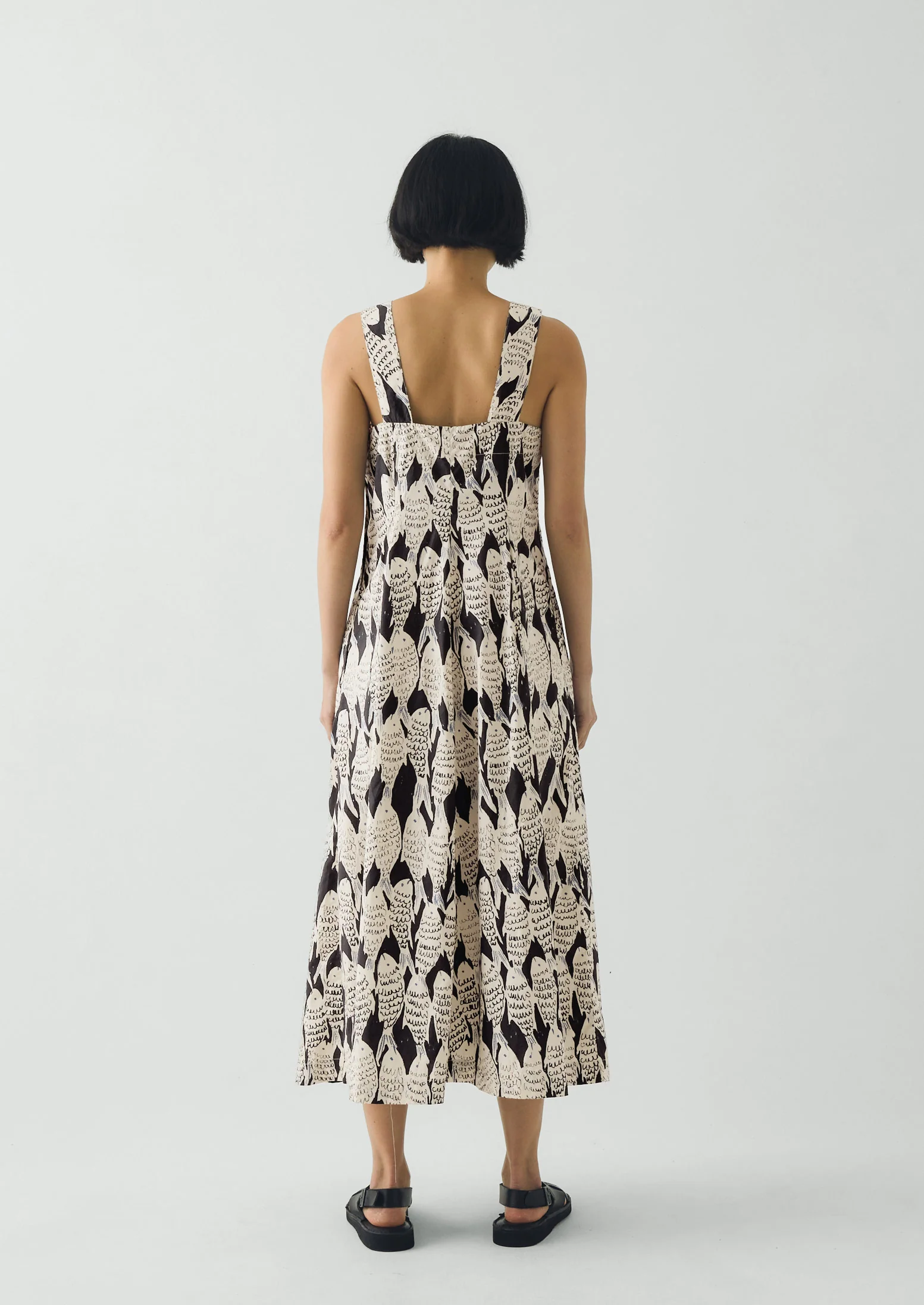 Market Fish Print Cotton Poplin Dress | Slate - Image 6