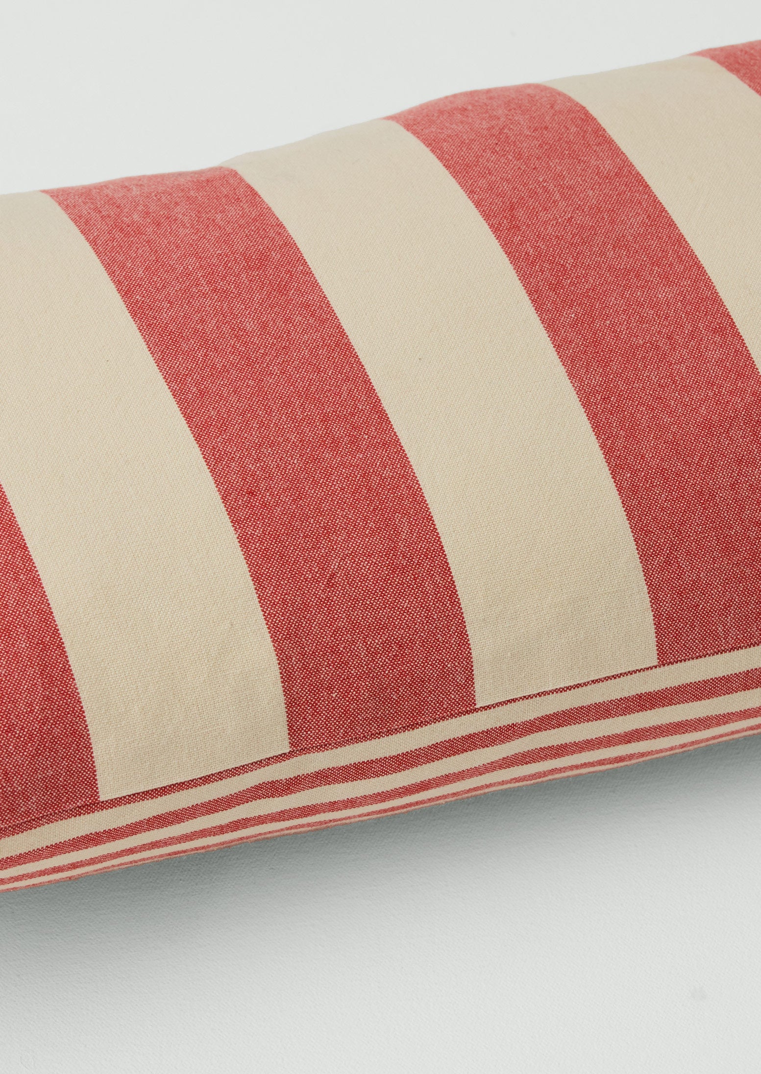 Market Stripe Hand Woven Bolster Cushion | Bright Red/Ecru - Image 2