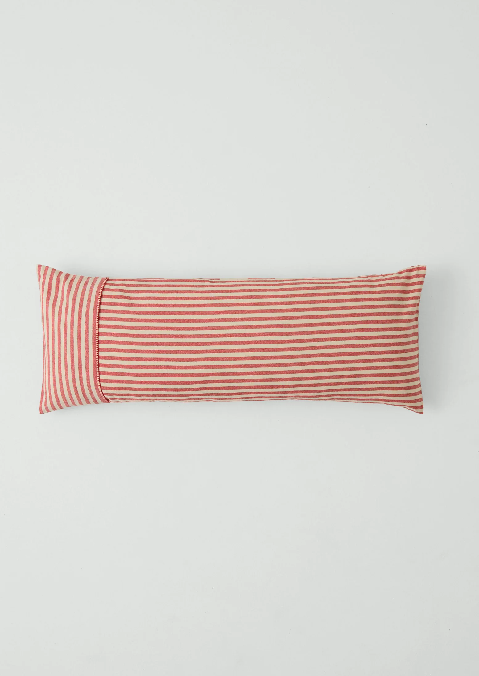 Market Stripe Hand Woven Bolster Cushion | Bright Red/Ecru - Image 3