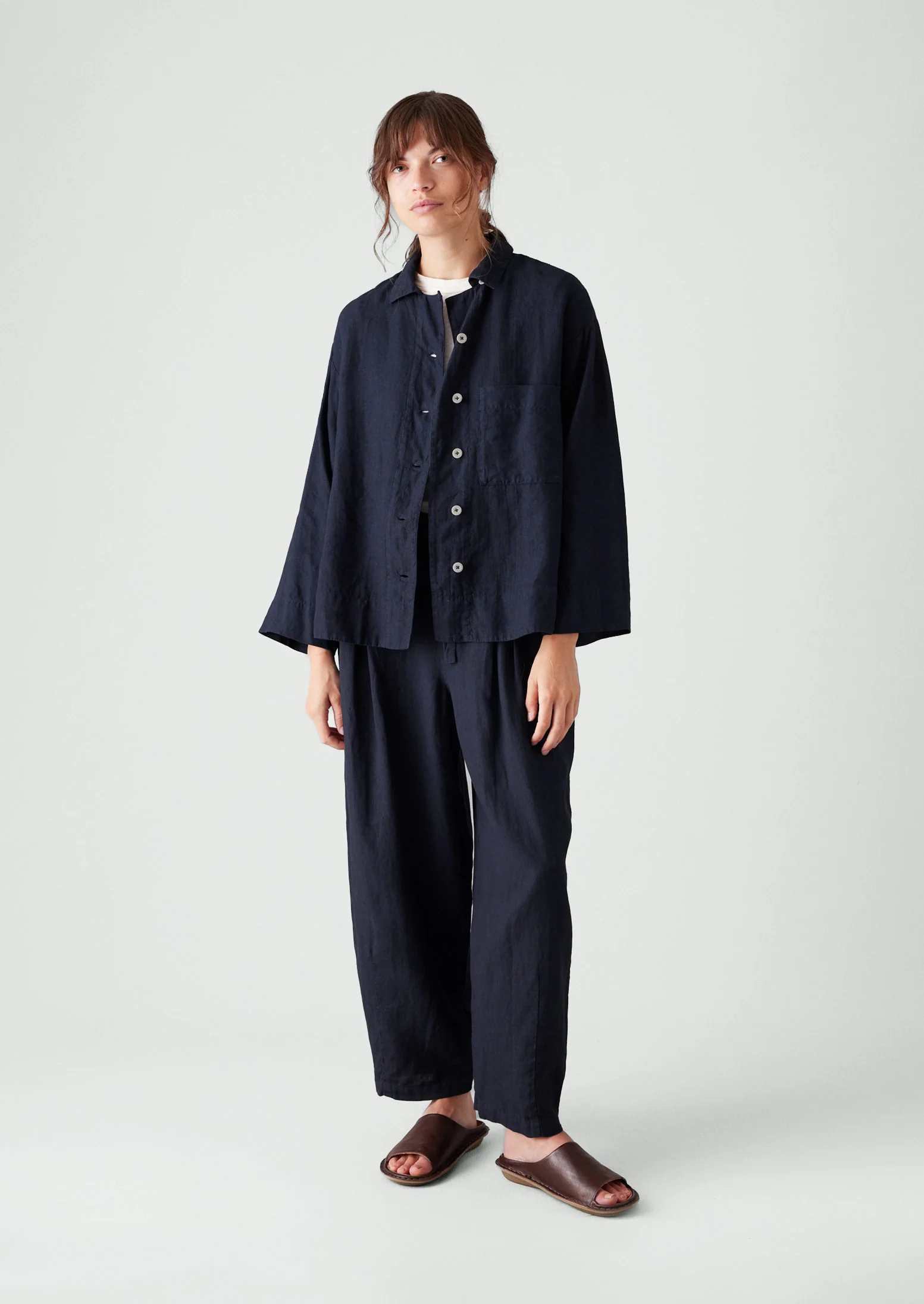 Minako Garment Dyed Linen Trousers | Midnight - Image 3