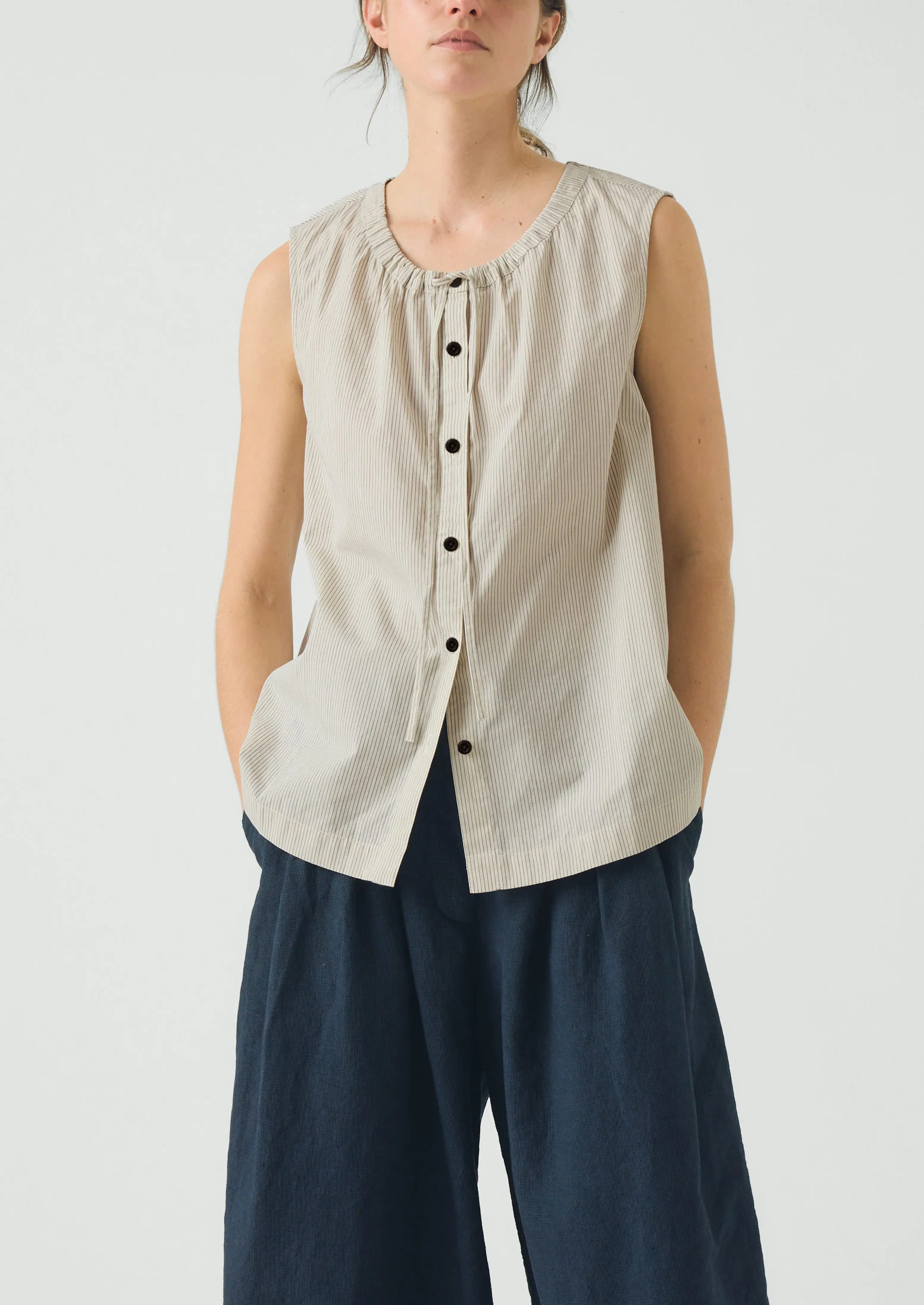 Mini Stripe Cotton Top | Sunwashed Blue - Image 2
