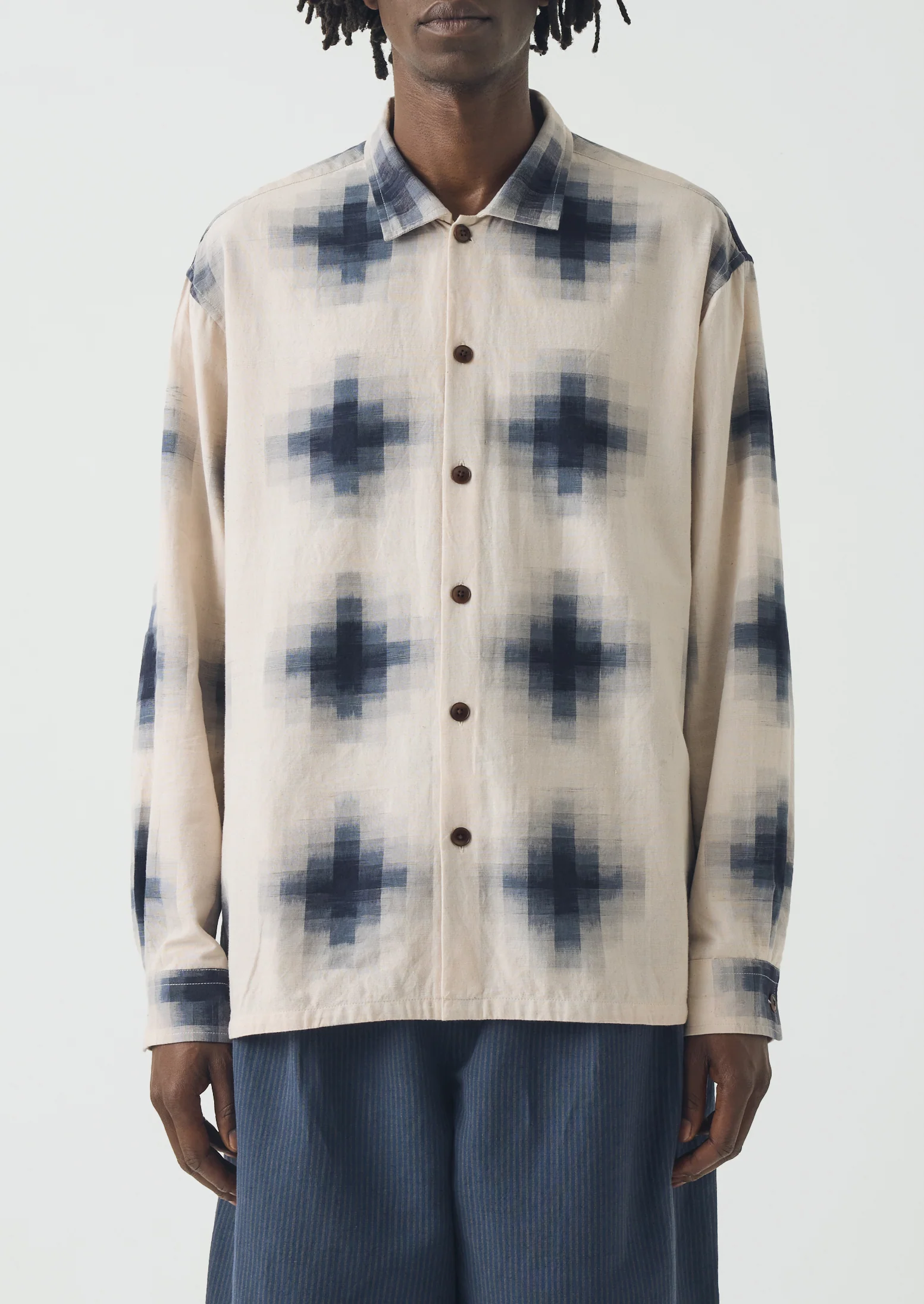 Mosaic Cotton Ikat Shirt | Slate/Putty - Image 3