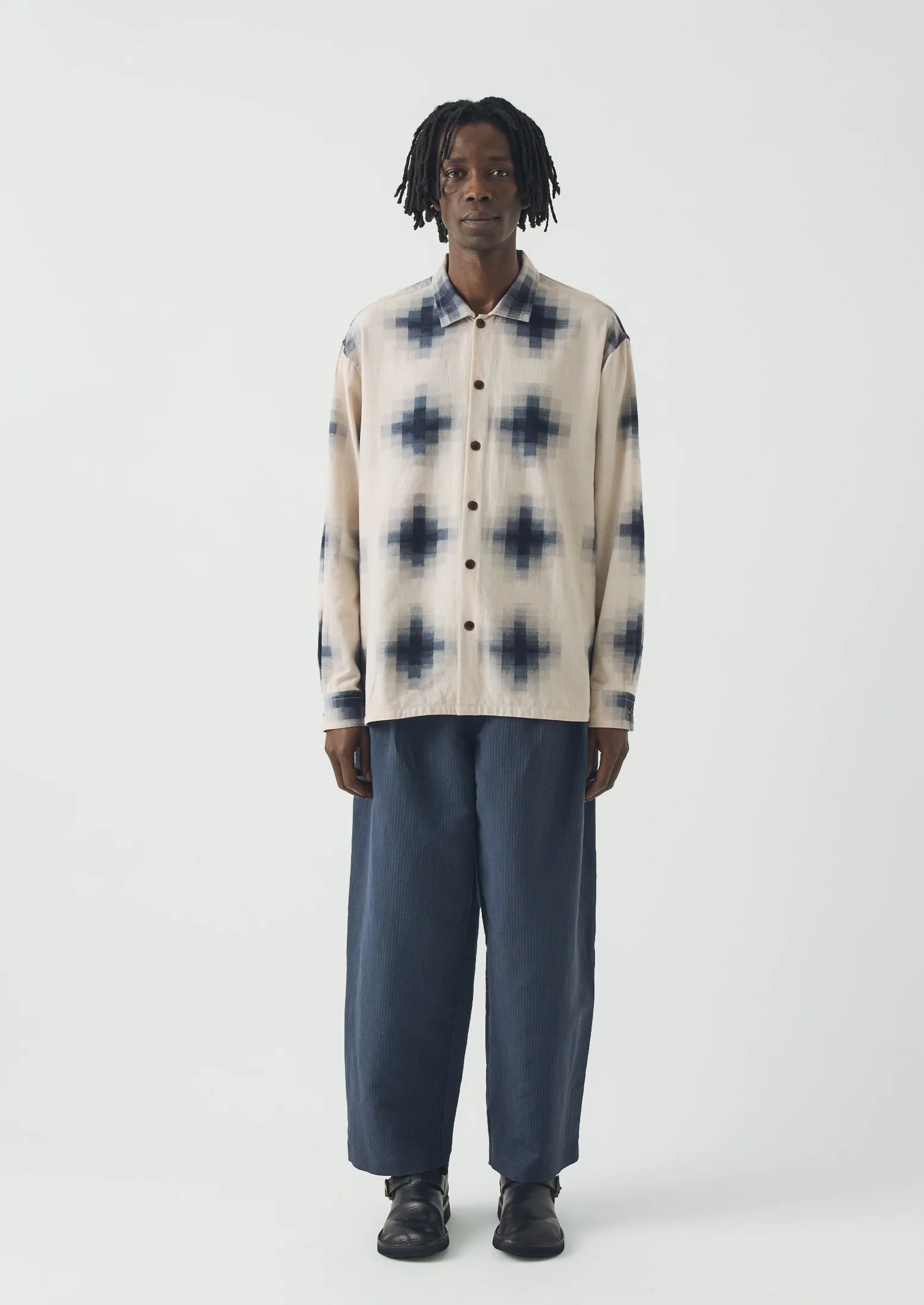 Mosaic Cotton Ikat Shirt | Slate/Putty - Image 5