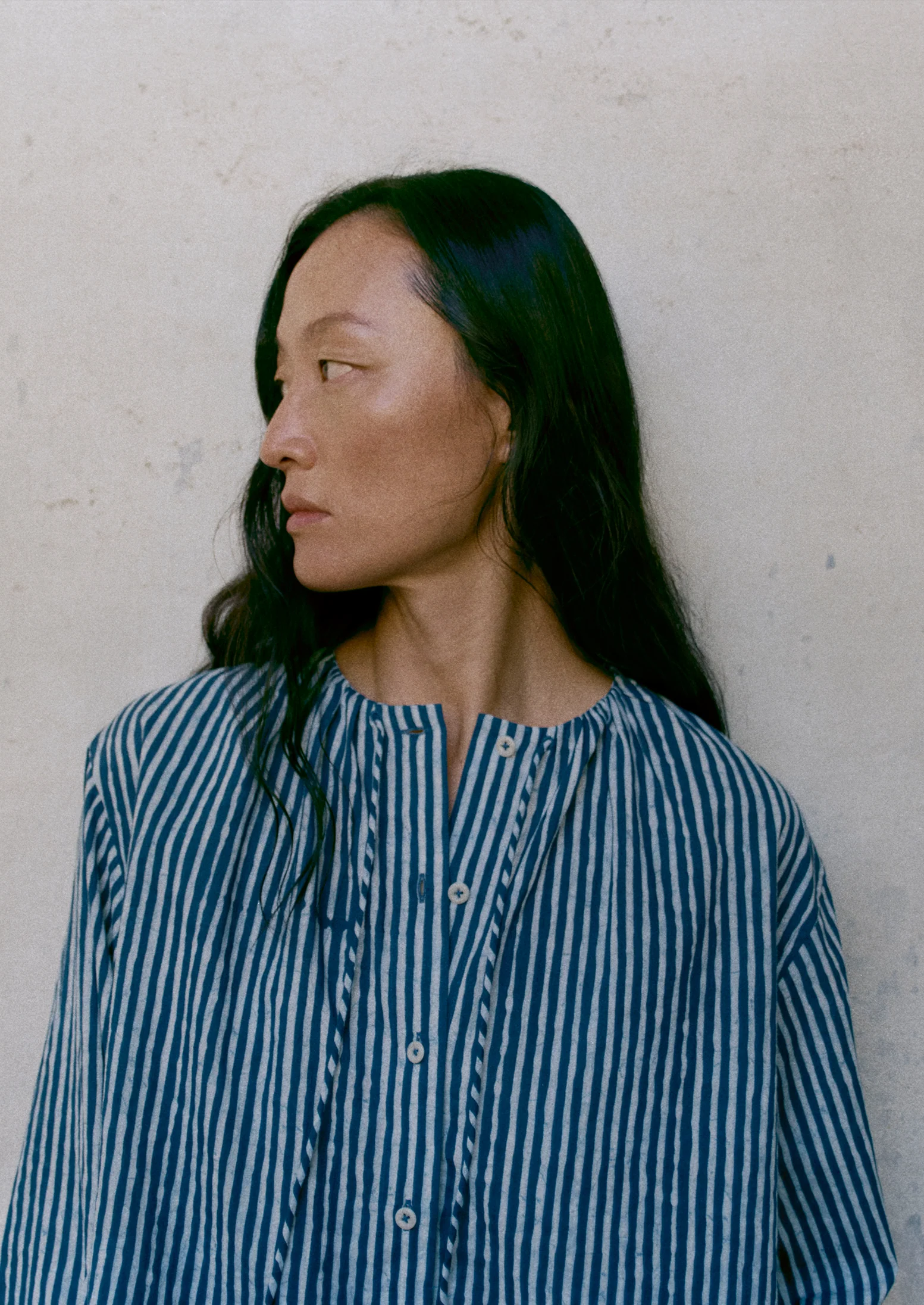 Natural Dye Stripe Cotton Gathered Top | Indigo - Image 3