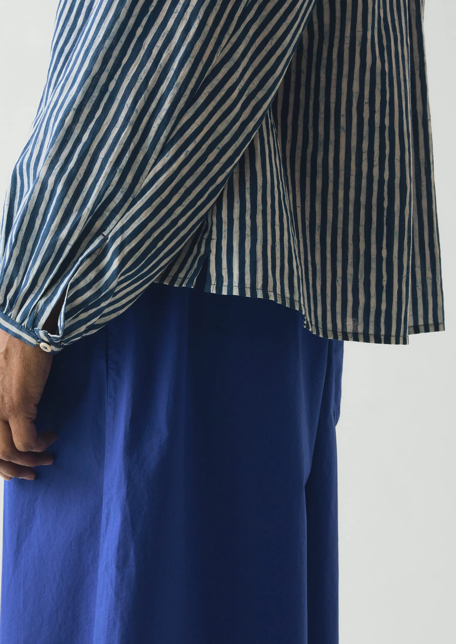 Natural Dye Stripe Cotton Gathered Top | Indigo - Image 6