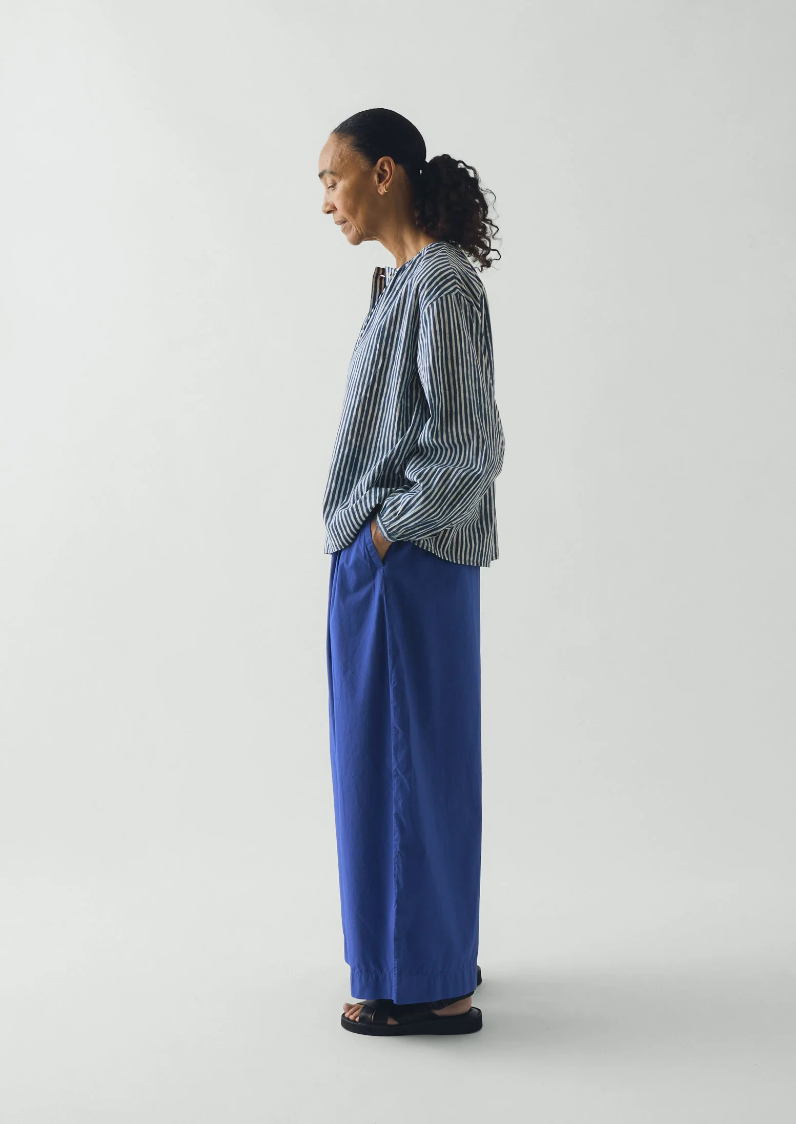 Natural Dye Stripe Cotton Gathered Top | Indigo - Image 7