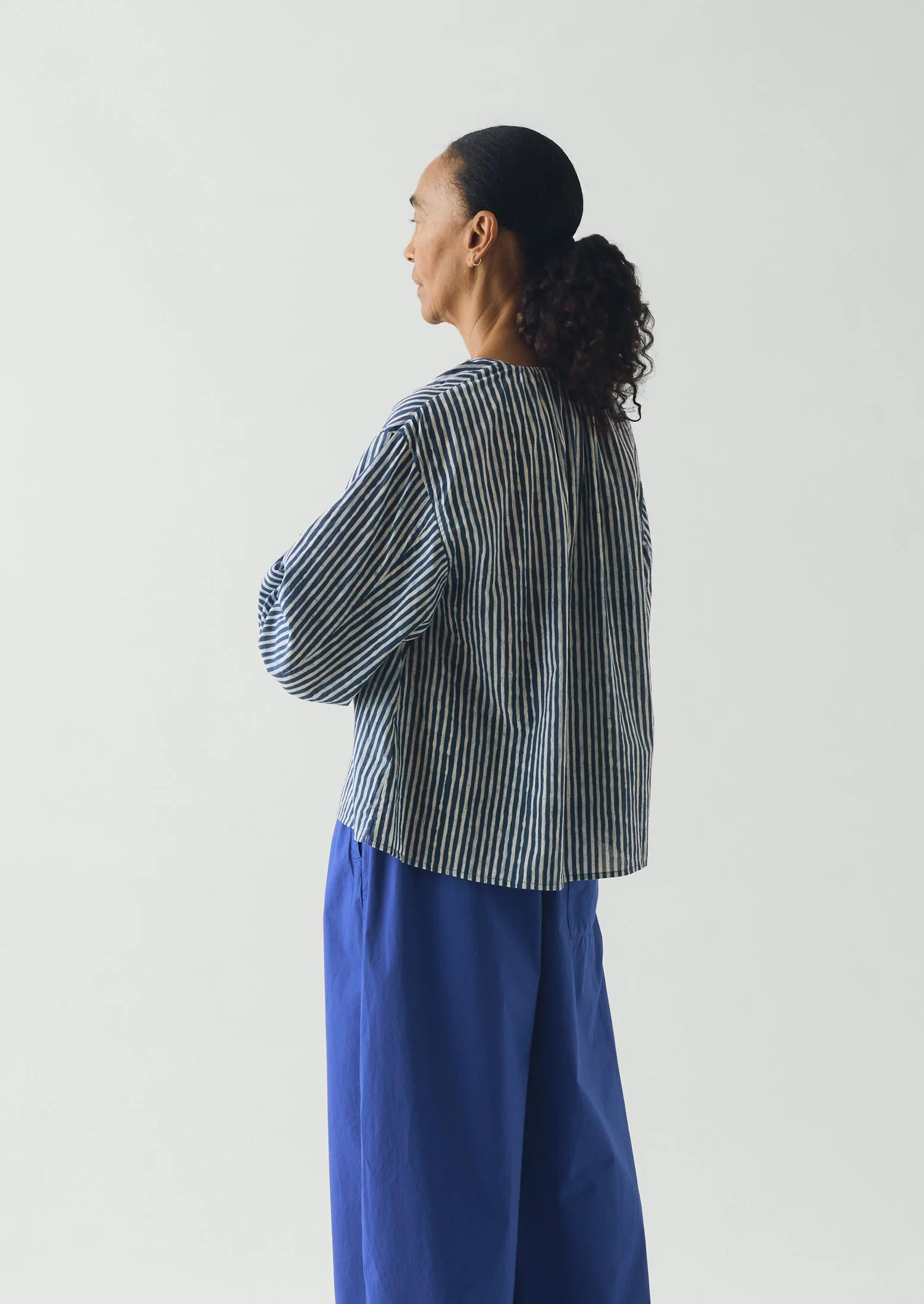 Natural Dye Stripe Cotton Gathered Top | Indigo - Image 8