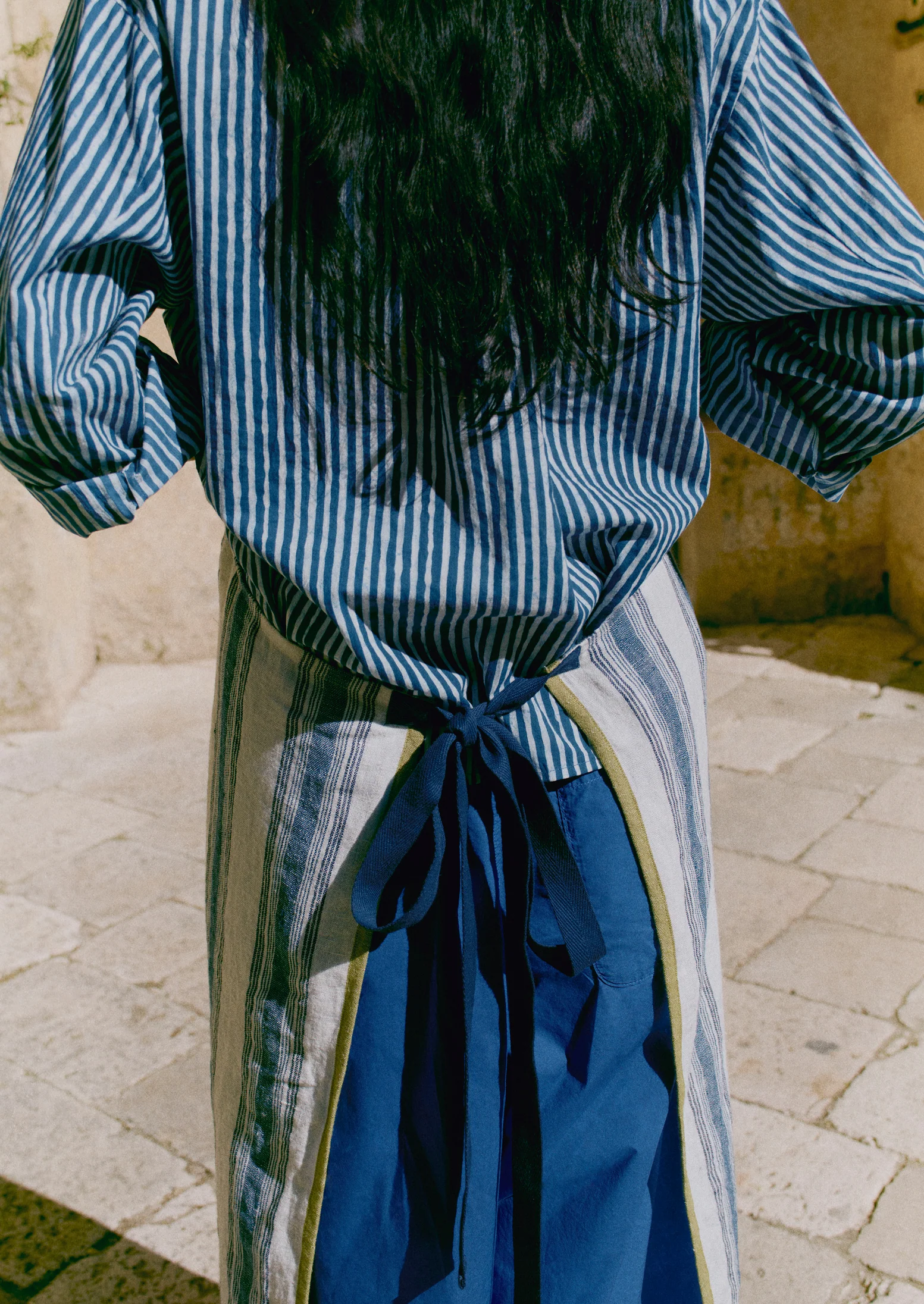 Natural Dye Stripe Cotton Gathered Top | Indigo - Image 9