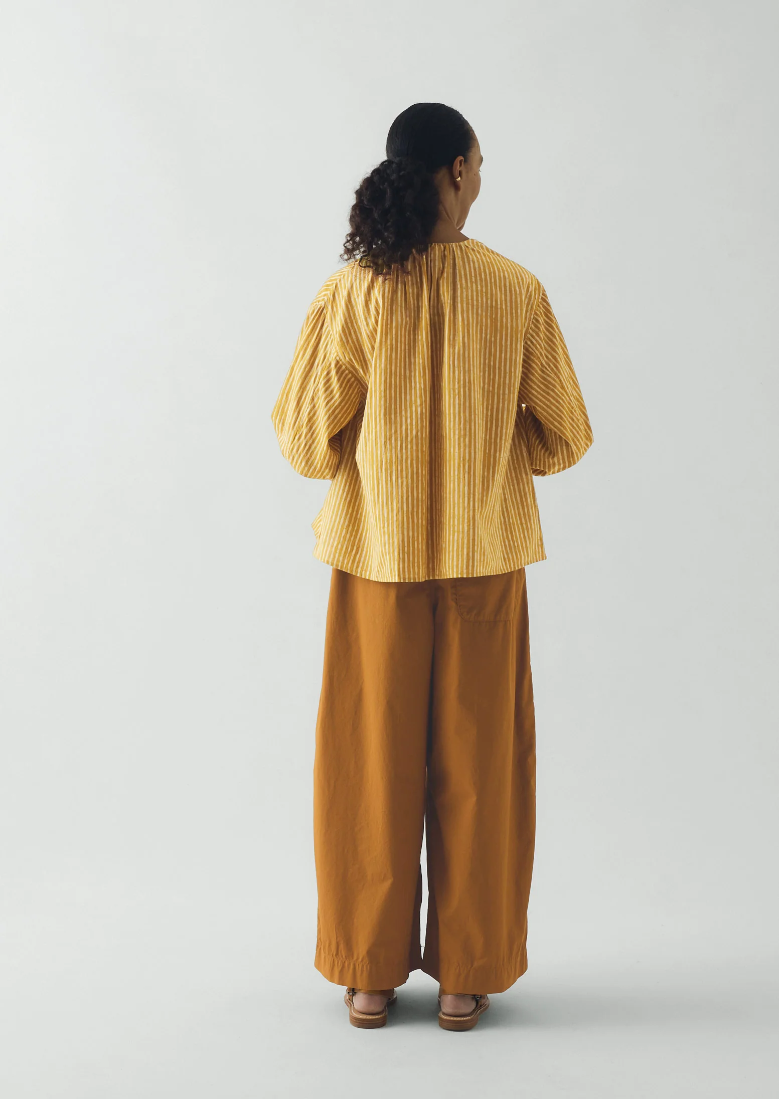Natural Dye Stripe Cotton Gathered Top | Tumeric - Image 5