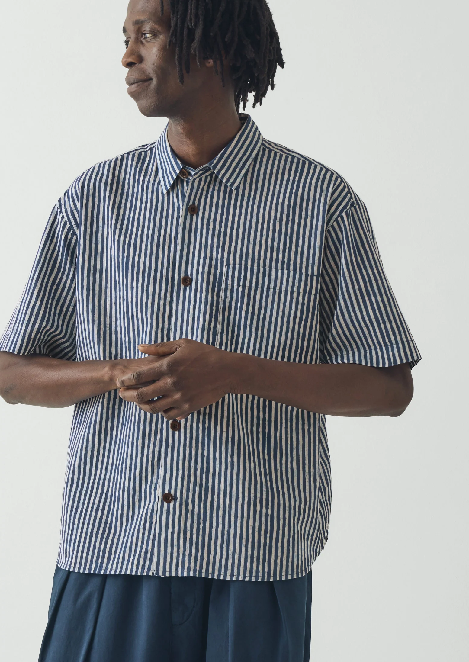 Natural Dye Stripe Cotton Shirt | Indigo - Image 2