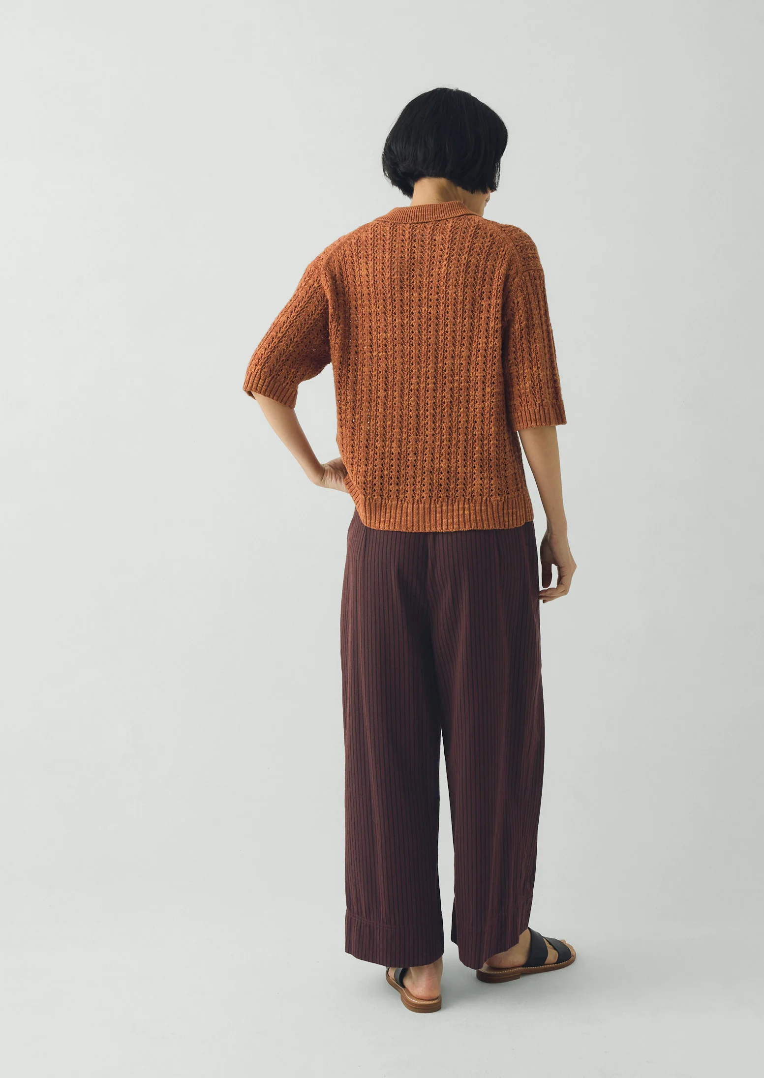 Open Stitch Knitted Linen Cotton Polo | Amber - Image 4