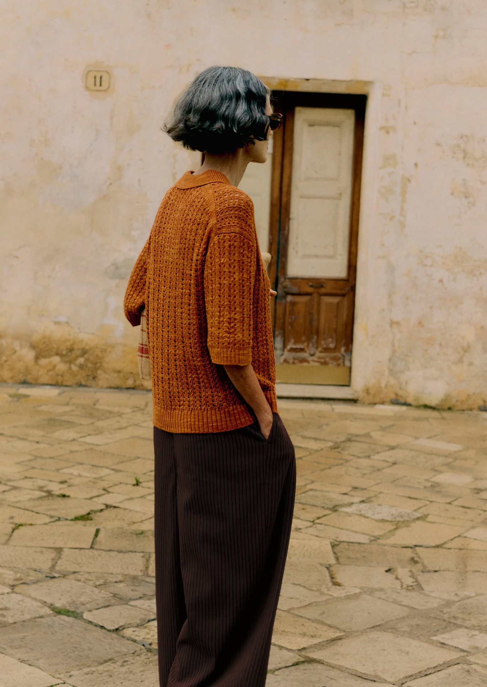 Open Stitch Knitted Linen Cotton Polo | Amber - Image 5