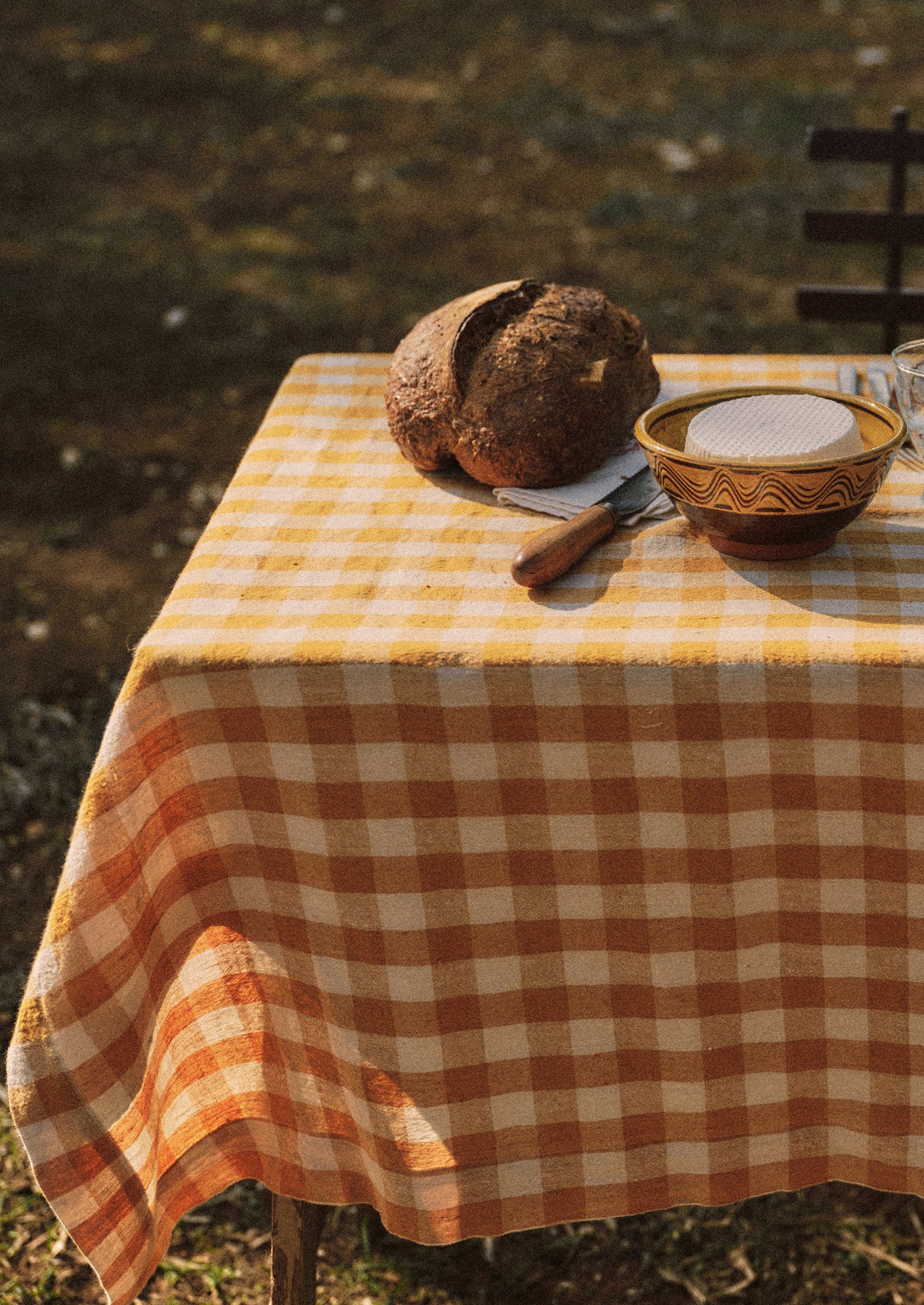 Orchard Check Linen Cotton Tablecloth | Mist/Cider - Image 3