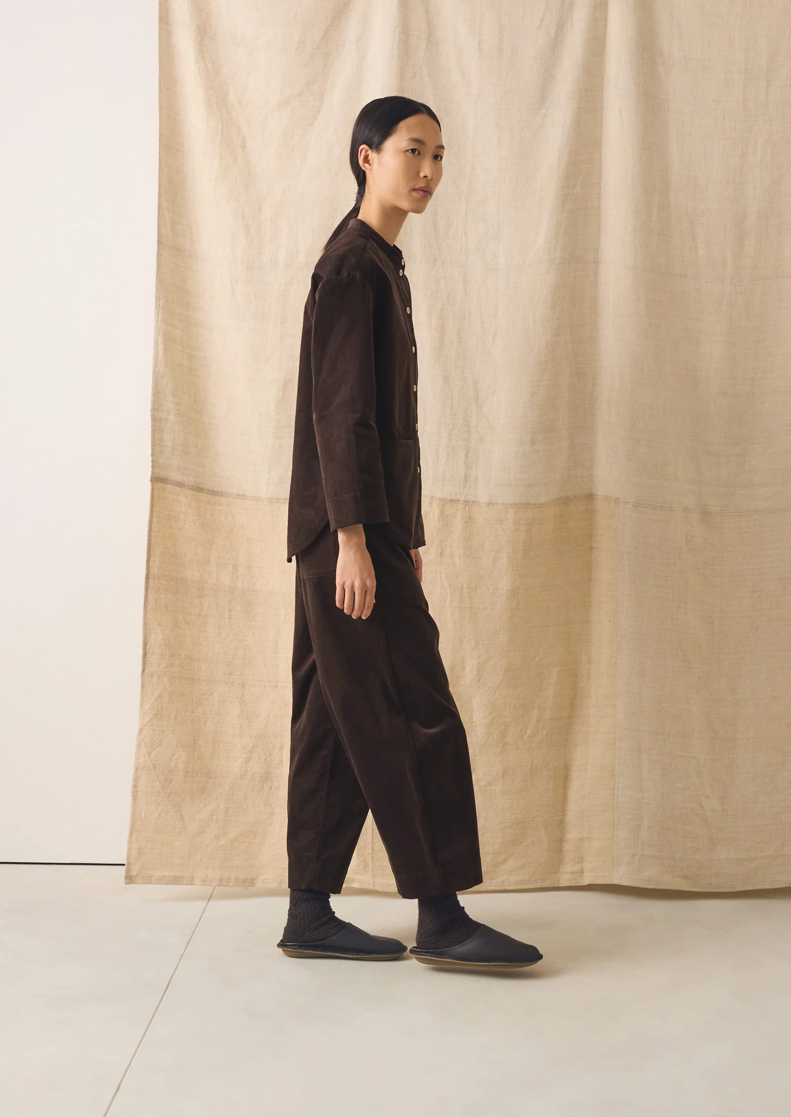 Organic Cord Barrel Leg Trousers | Bitter Chocolate - Image 6