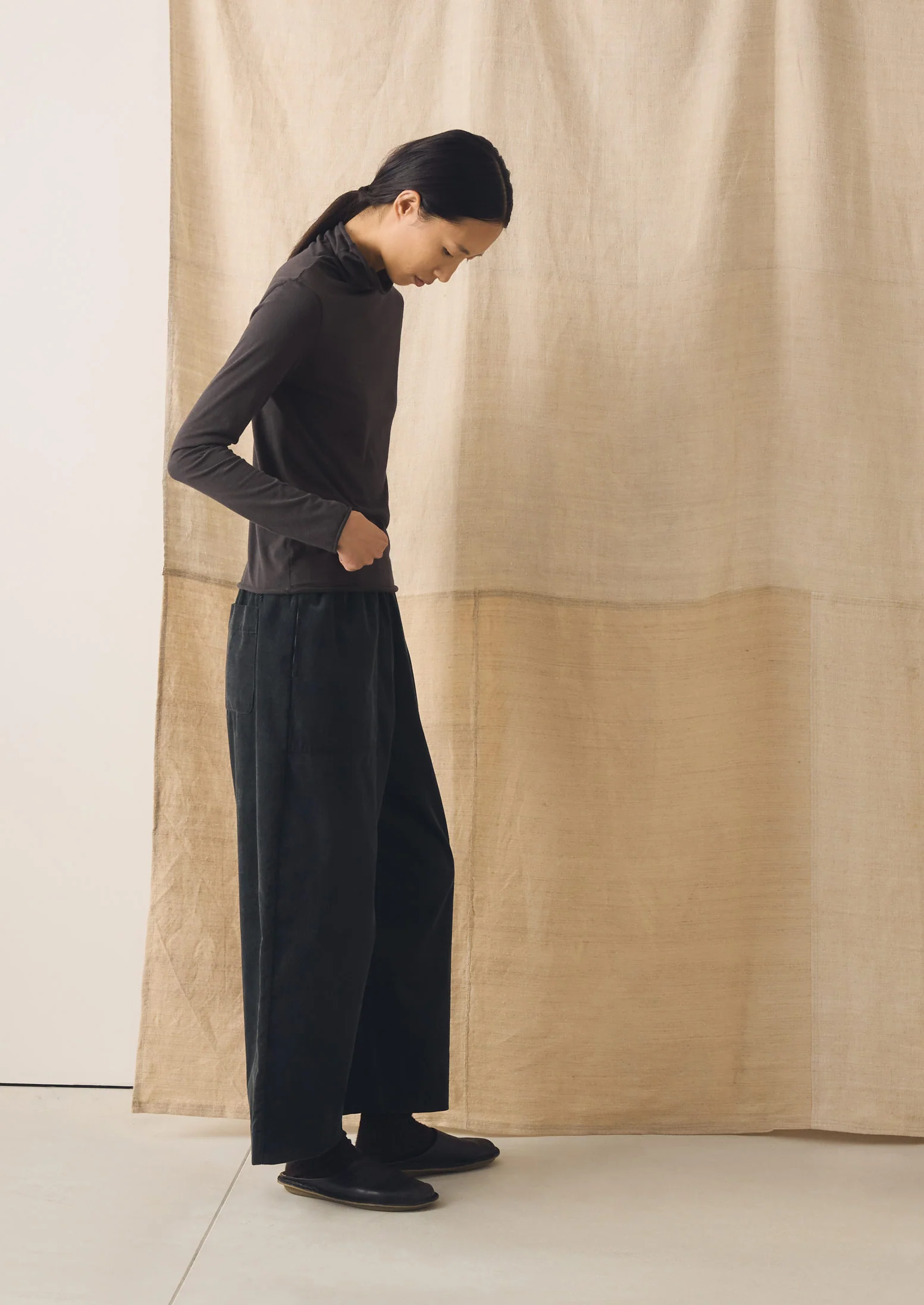 Organic Cord Barrel Leg Trousers | Charcoal - Image 3