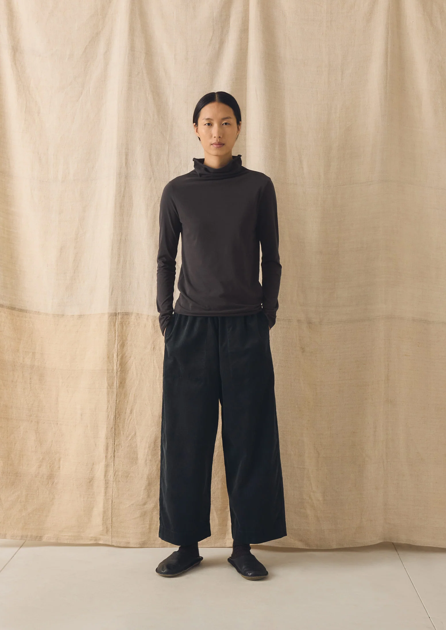 Organic Cord Barrel Leg Trousers | Charcoal - Image 4