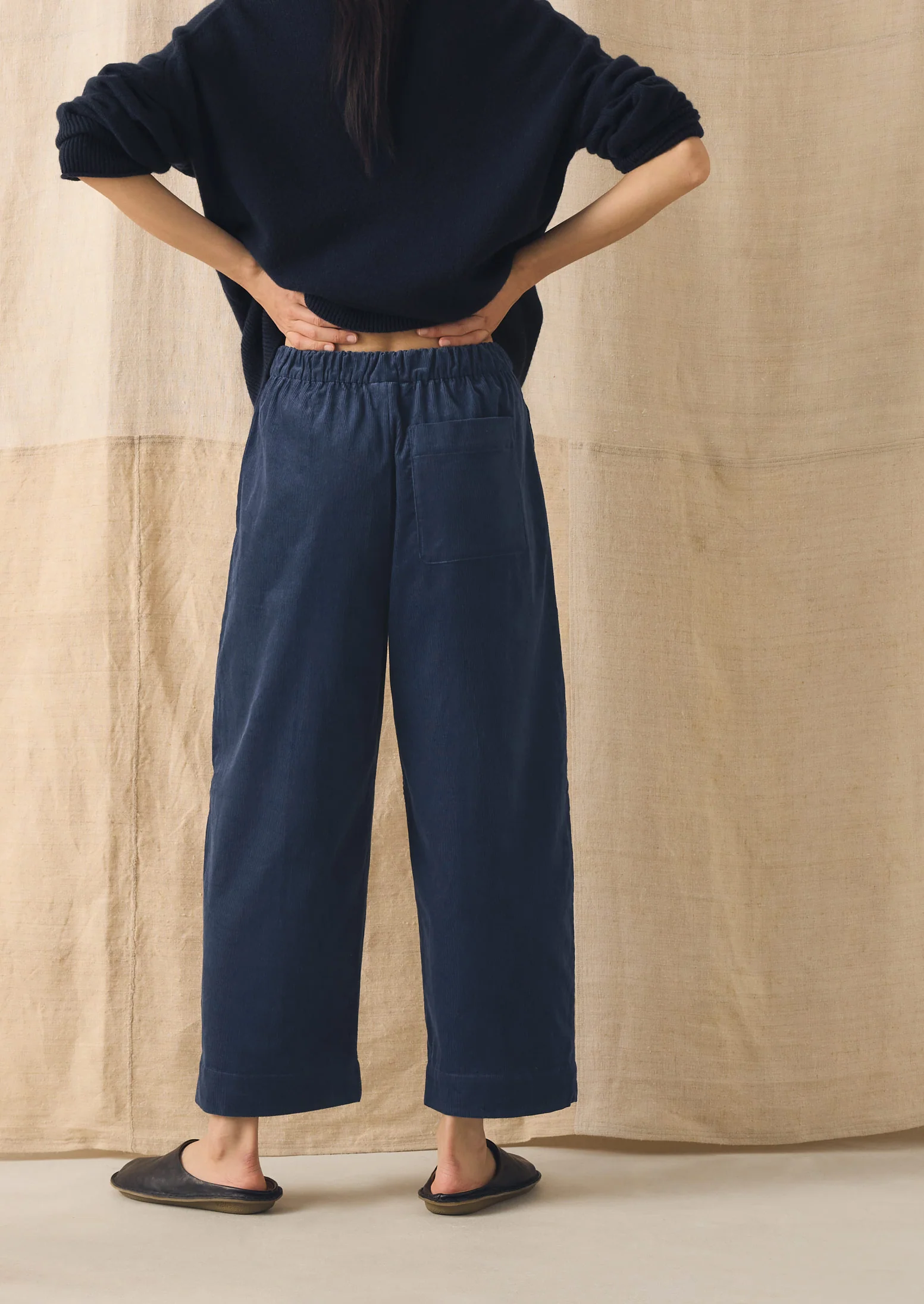 Organic Cord Barrel Leg Trousers | Denim Blue - Image 3