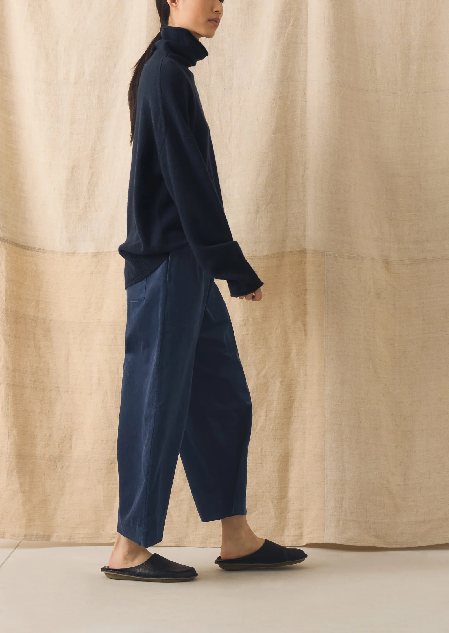 Organic Cord Barrel Leg Trousers | Denim Blue - Image 4