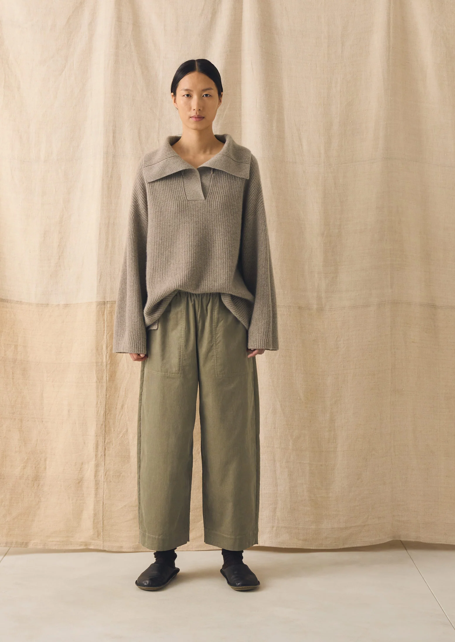 Organic Cord Barrel Leg Trousers | Spelt - Image 3