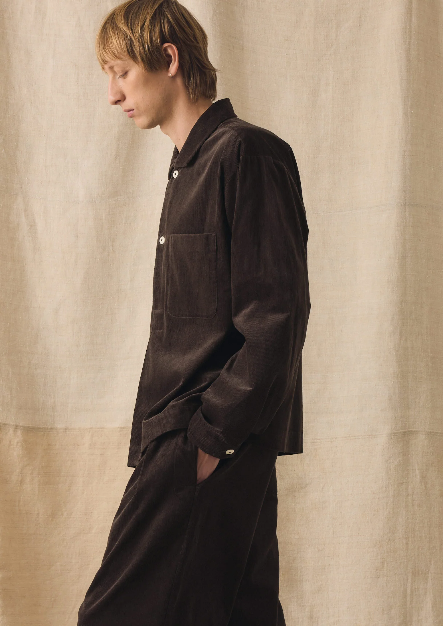 Organic Cord Smock Popover Shirt | Bitter Chocolate - Image 3