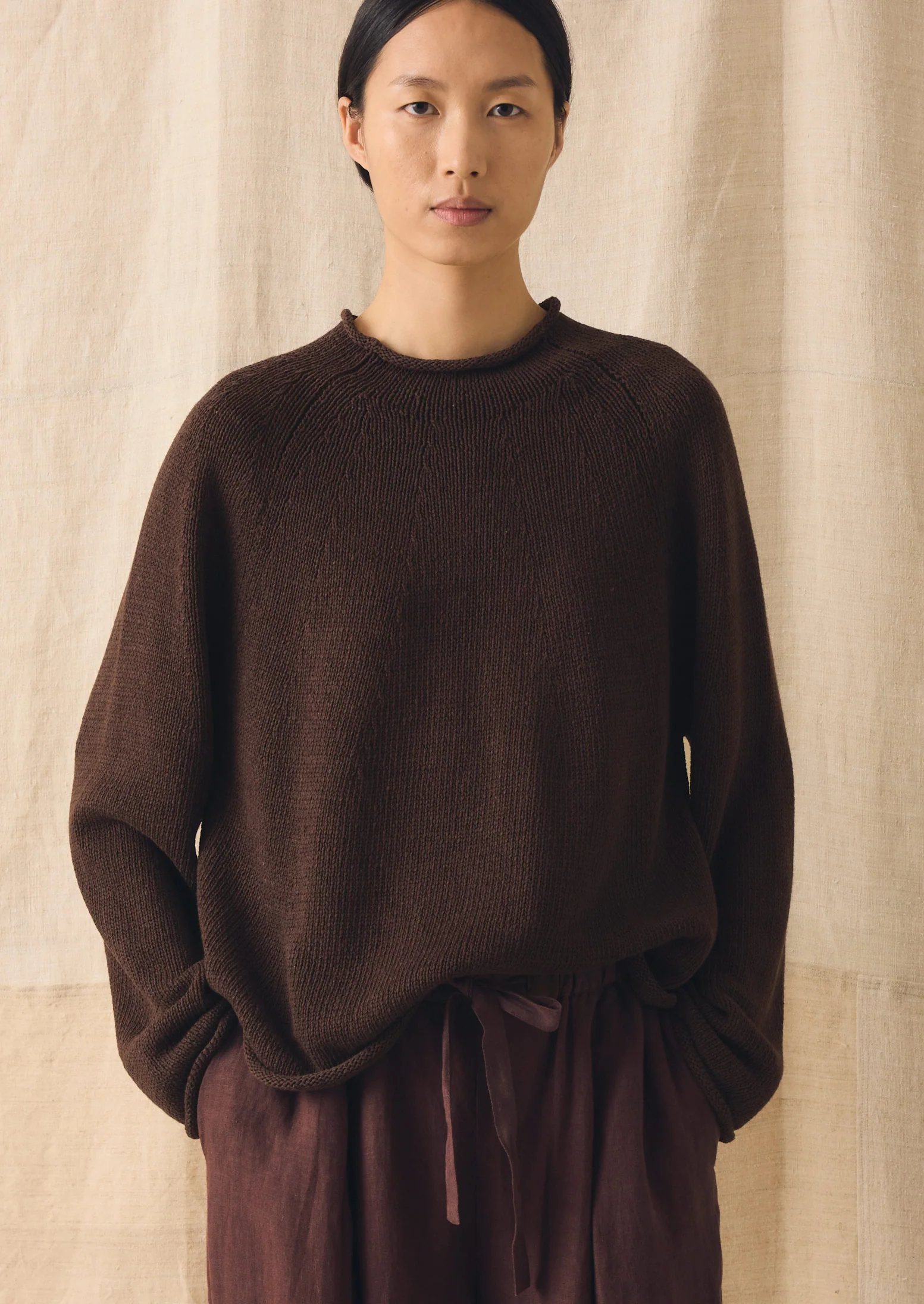 Organic Cotton Linen Easy Sweater | Bitter Chocolate - Image 2