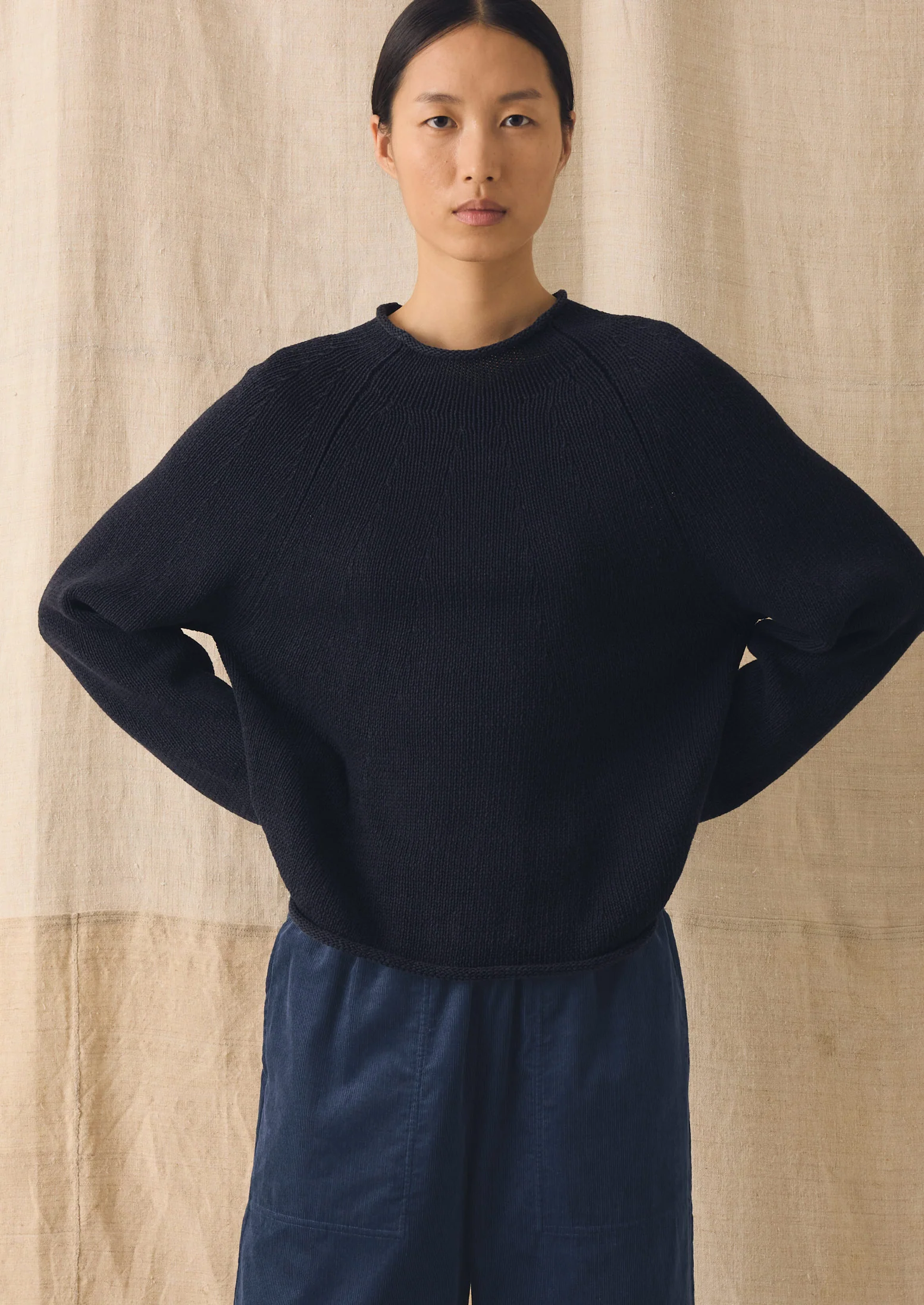 Organic Cotton Linen Easy Sweater | Dark Navy - Image 2