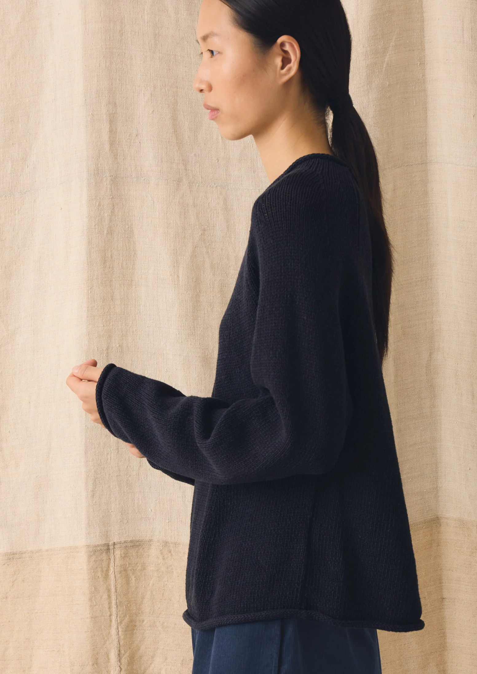 Organic Cotton Linen Easy Sweater | Dark Navy - Image 3