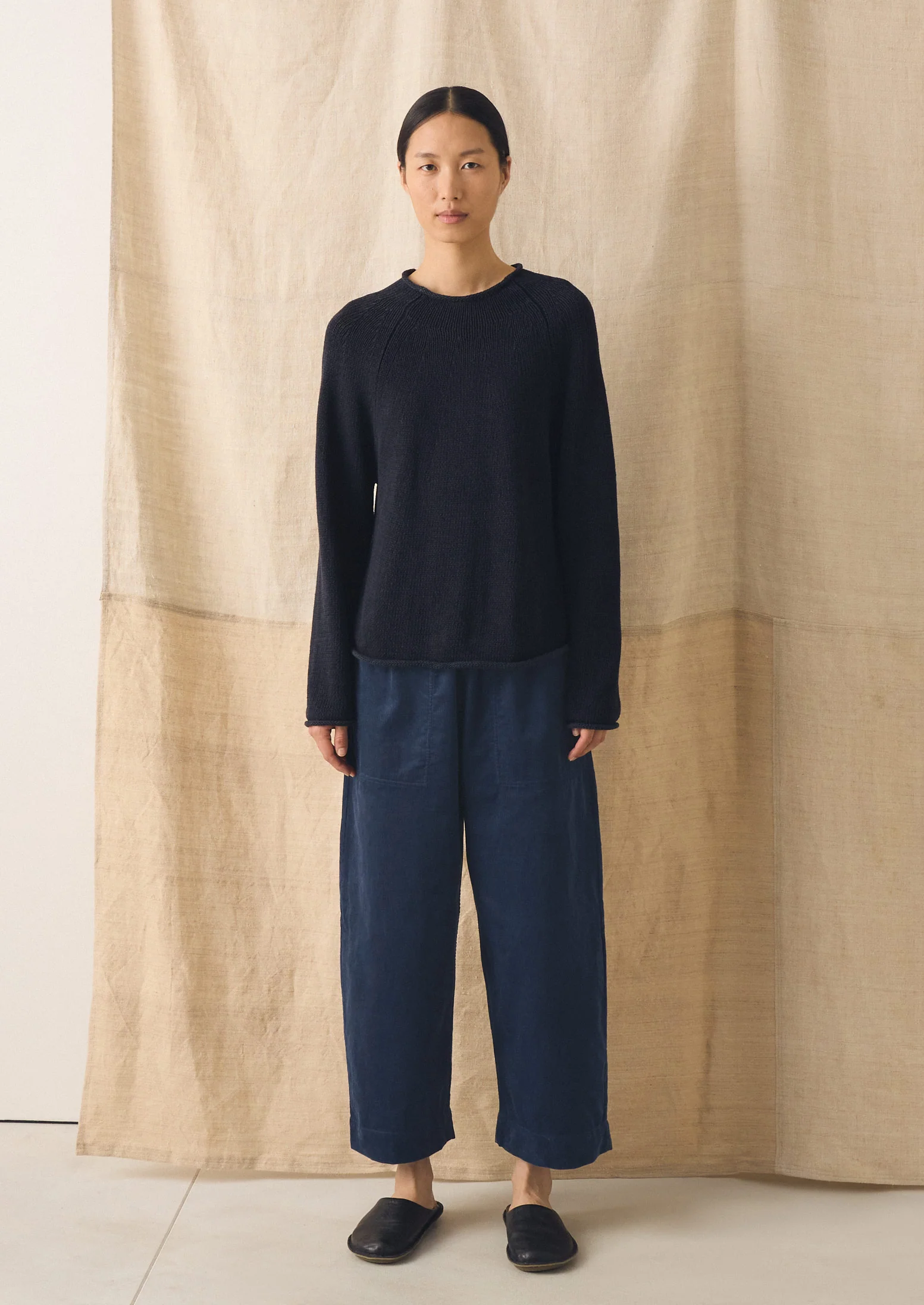 Organic Cotton Linen Easy Sweater | Dark Navy - Image 4