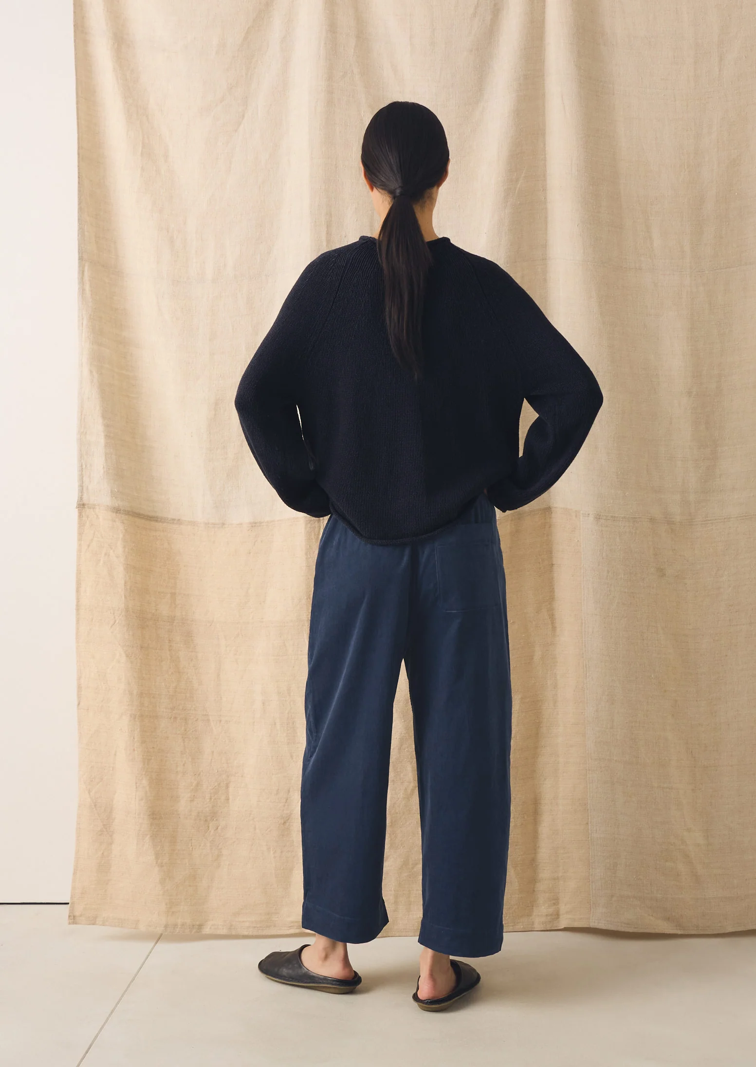 Organic Cotton Linen Easy Sweater | Dark Navy - Image 5