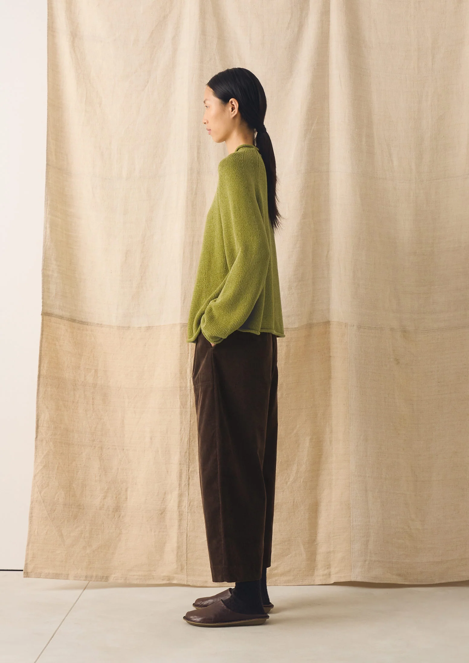 Organic Cotton Linen Easy Sweater | Olivine - Image 4