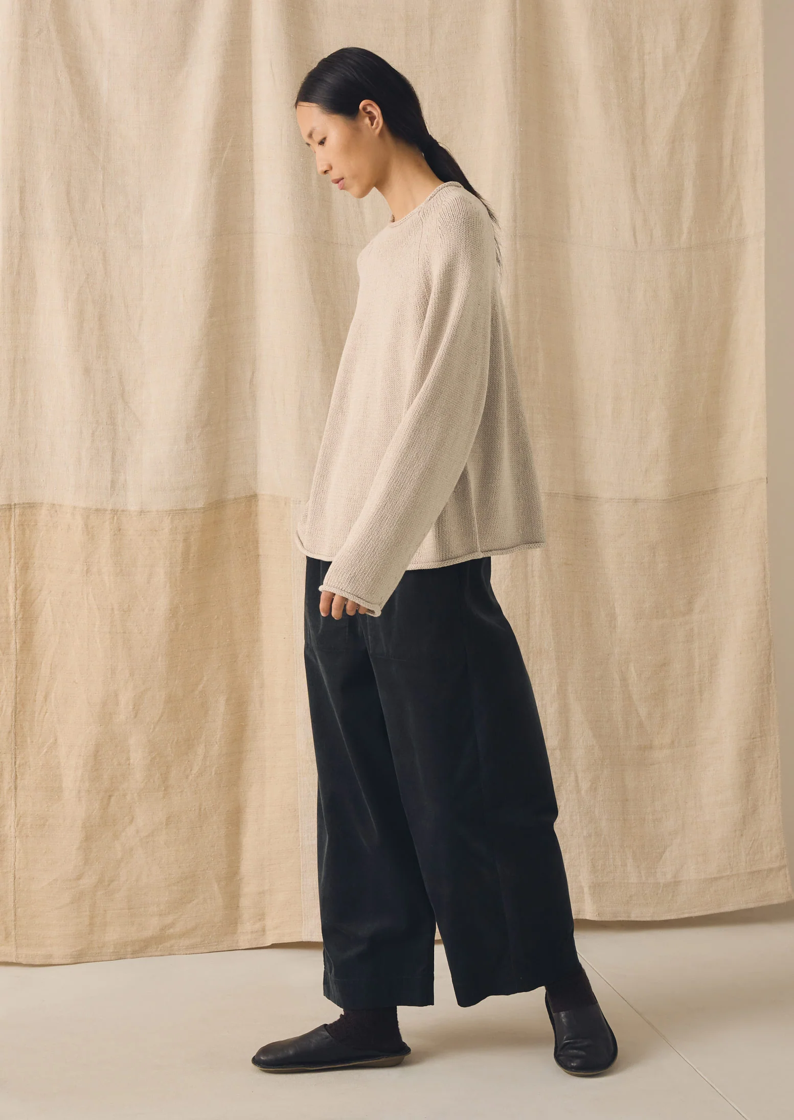 Organic Cotton Linen Easy Sweater | Parchment - Image 3