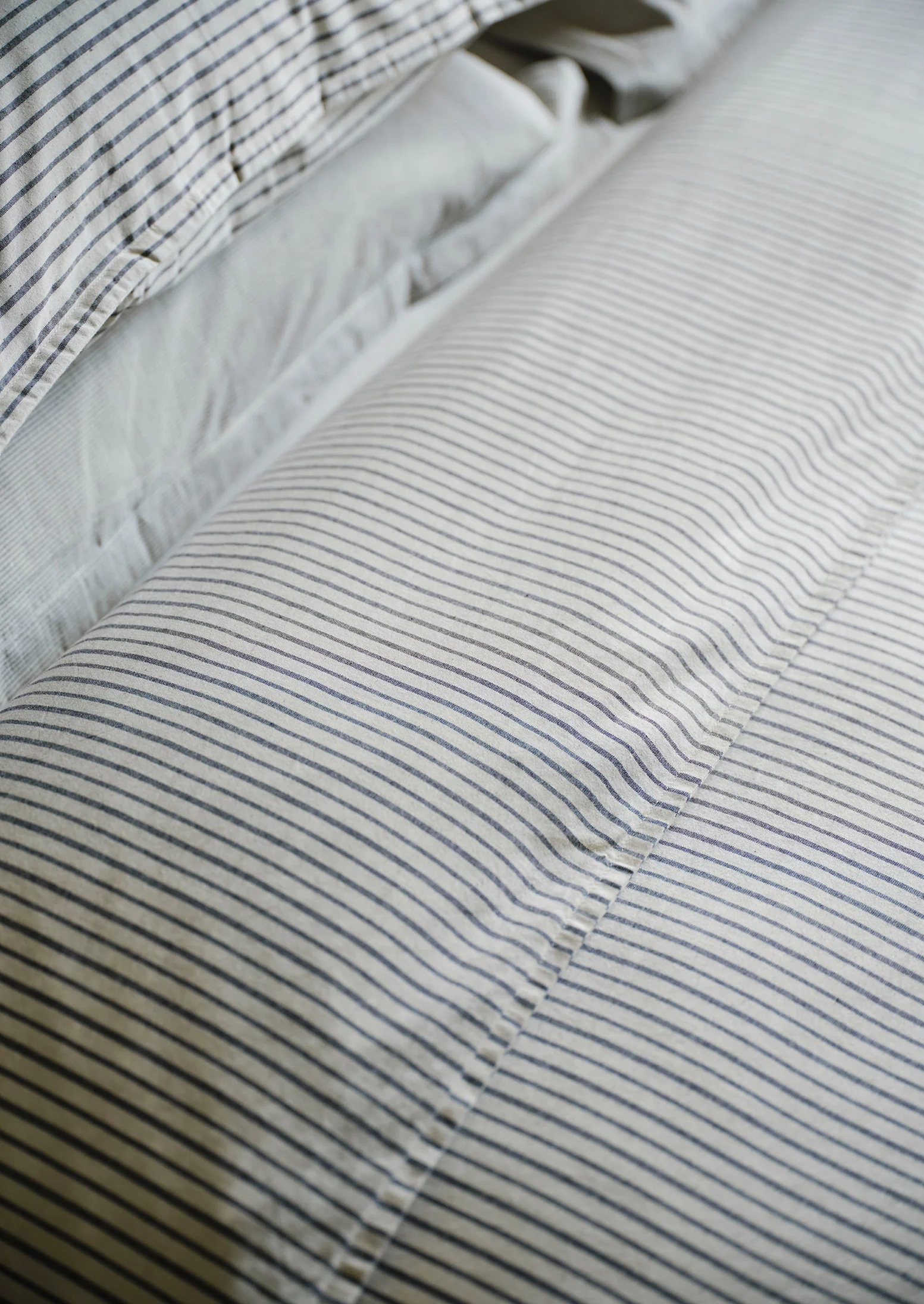 Pyjama Stripe Cotton Duvet Cover | Navy/Ecru - Image 3