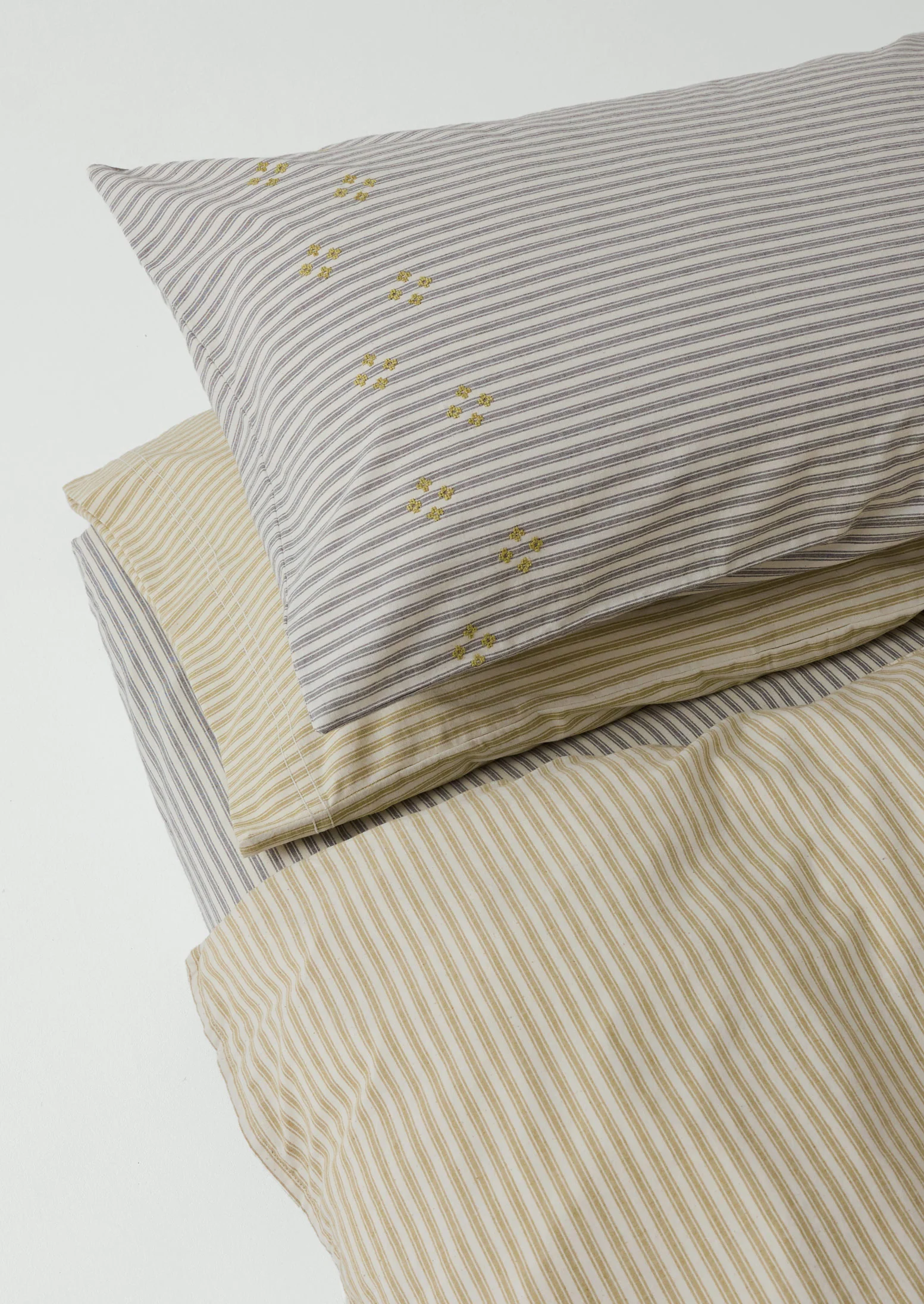 Ticking Stripe Cotton Embroidered Housewife Pillowcase | Ecru/Graphite - Image 3