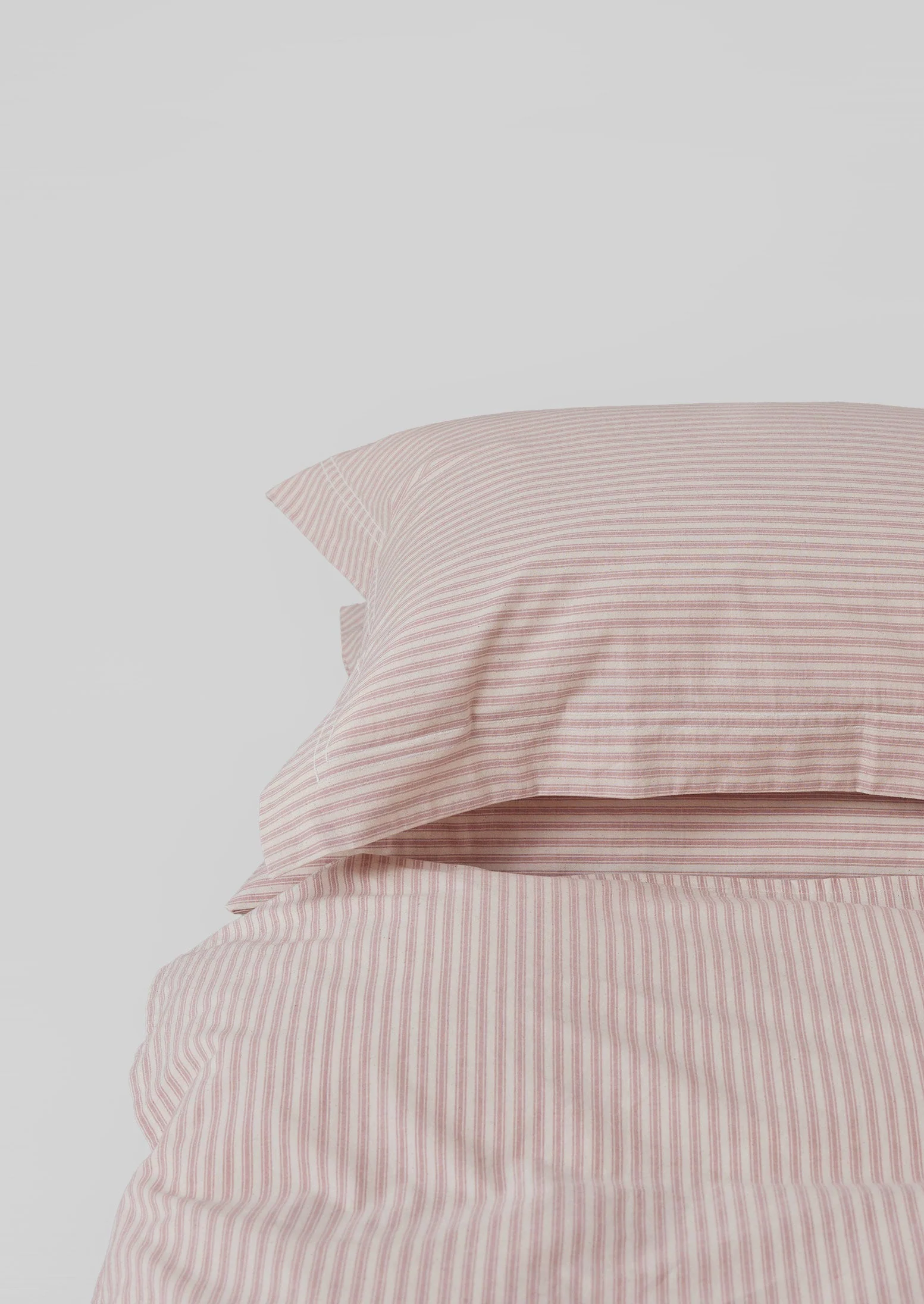 Ticking Stripe Cotton Oxford Pillowcase | Ecru/Rose - Image 2