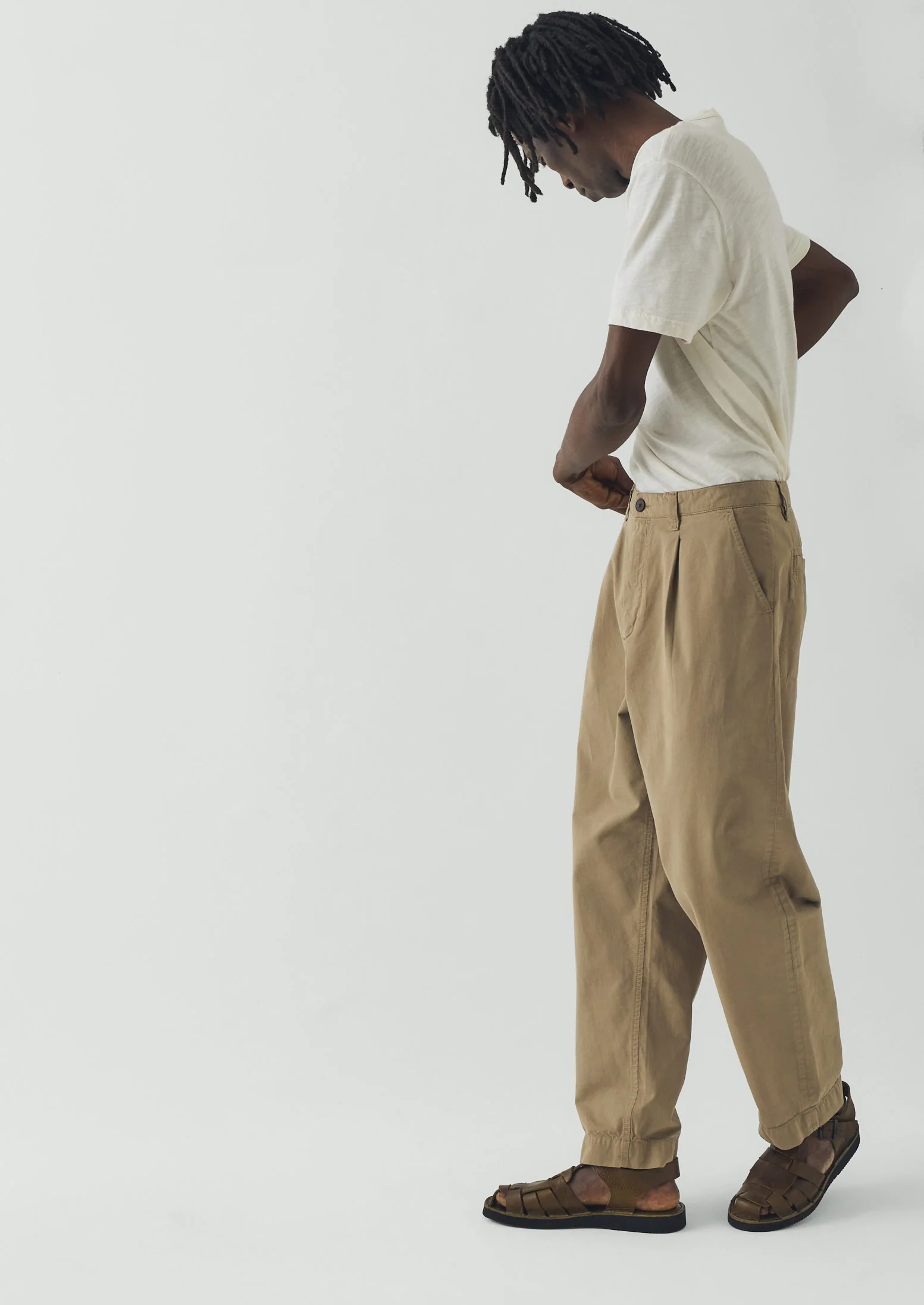 Otto Pleated Cotton Twill Trousers | Oyster - Image 2