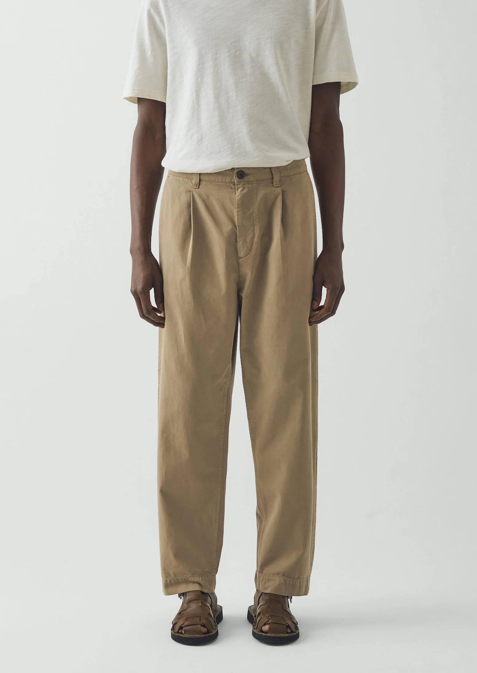 Otto Pleated Cotton Twill Trousers | Oyster - Image 5